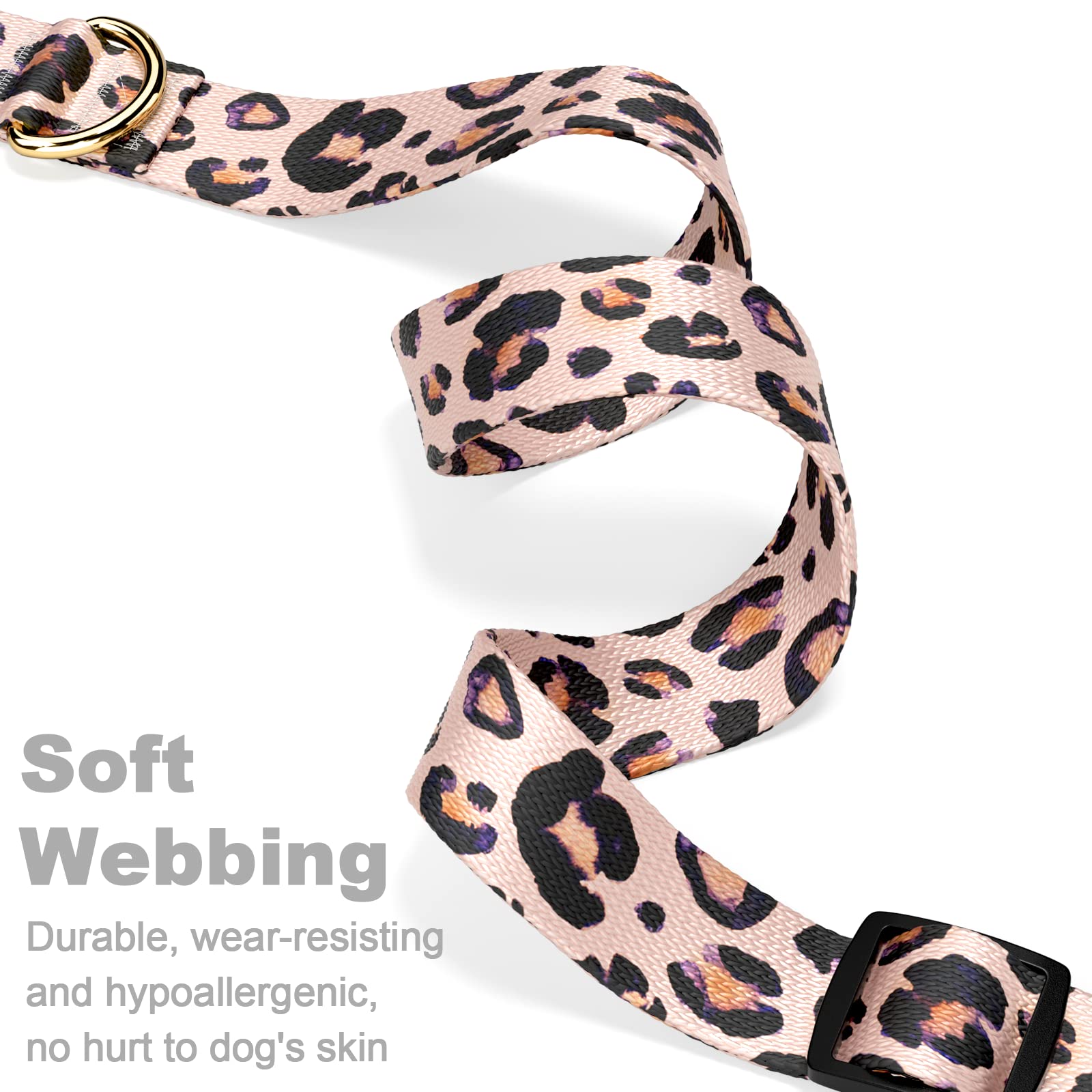 Rnivvi Dog Collar For Large Dogs, Cute Leopard Heavy Duty Adjustable Puppy Collar With Quick Release Buckle For Boy Girl & Femal