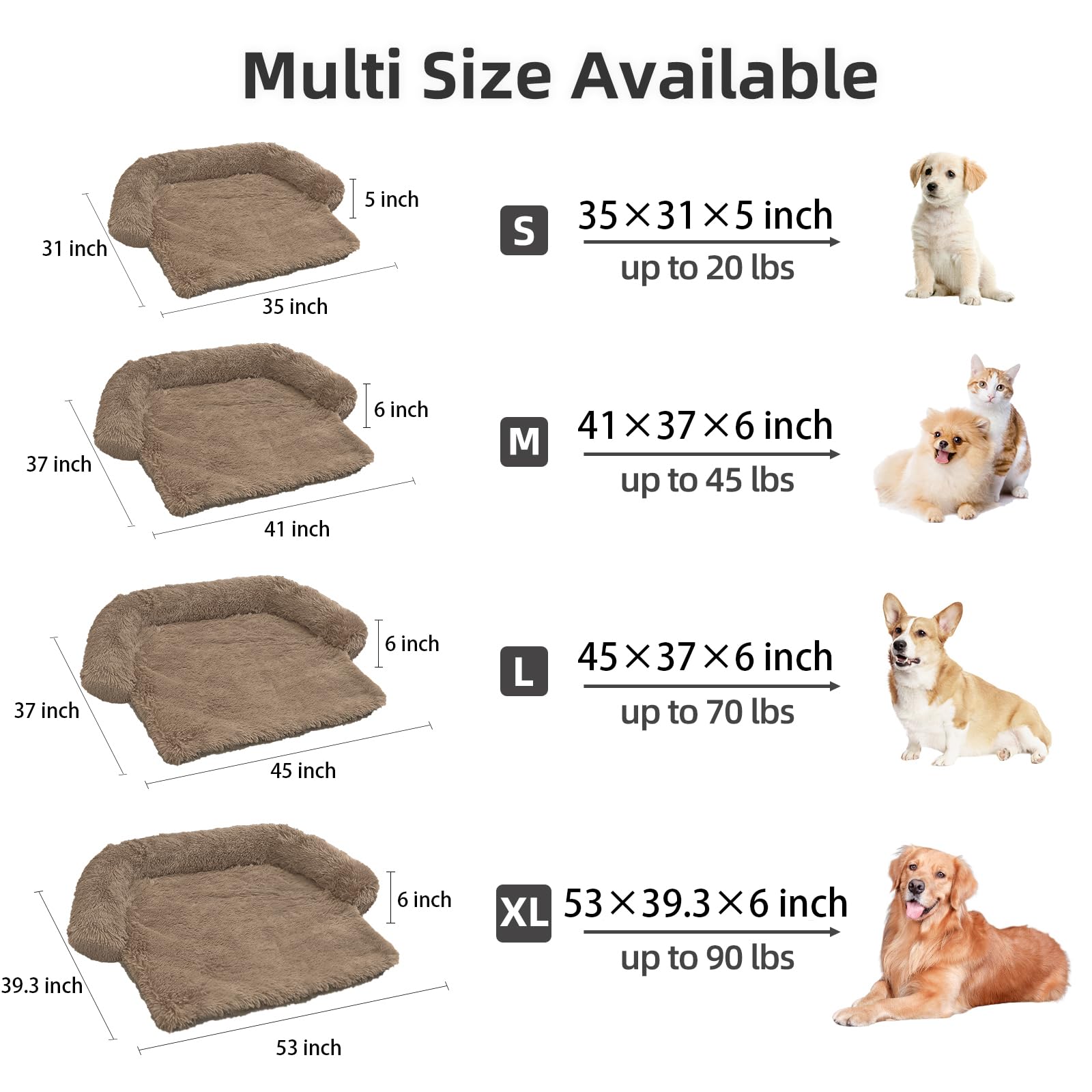 Calming Dog Bed Fluffy Plush Dog Mat For Furniture Protector With Removable Washable Cover For Large Medium Small Dogs And Cats (Extra Large (53X39.3X6), Camel)