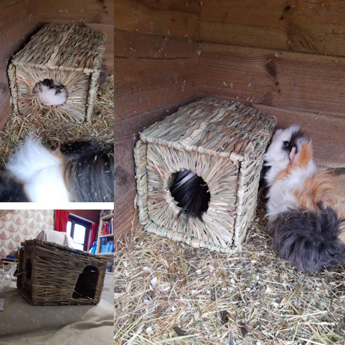 Hamiledyi 2 Pcs Grass House For Rabbit Natural Hand Woven Seagrass Play Hay Bed Foldable Woven Hideaway Hut Toy For Bunny Hamste