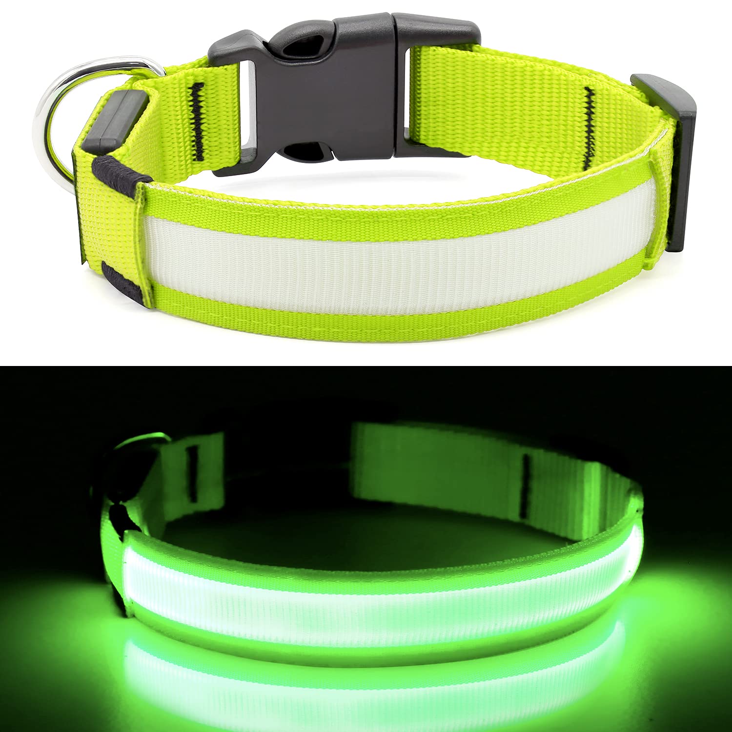 Yfbrite Ultra Light Usb Rechargeable Led Dog Collar - Adjustable Light Up Dog Collar - Waterproof Dog Collar - Flashing Dog Collar Visiblity & Safety For Your Dogs (Green, X-Large)