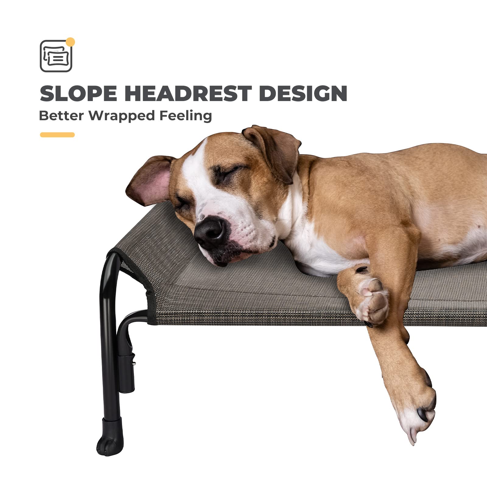 Veehoo Elevated Dog Bed, Outdoor Raised Dog Cots Bed For Large Dogs, Cooling Camping Elevated Pet Bed With Slope Headrest For Indoor And Outdoor, Washable Breathable, Large, Brown, Cwc2204