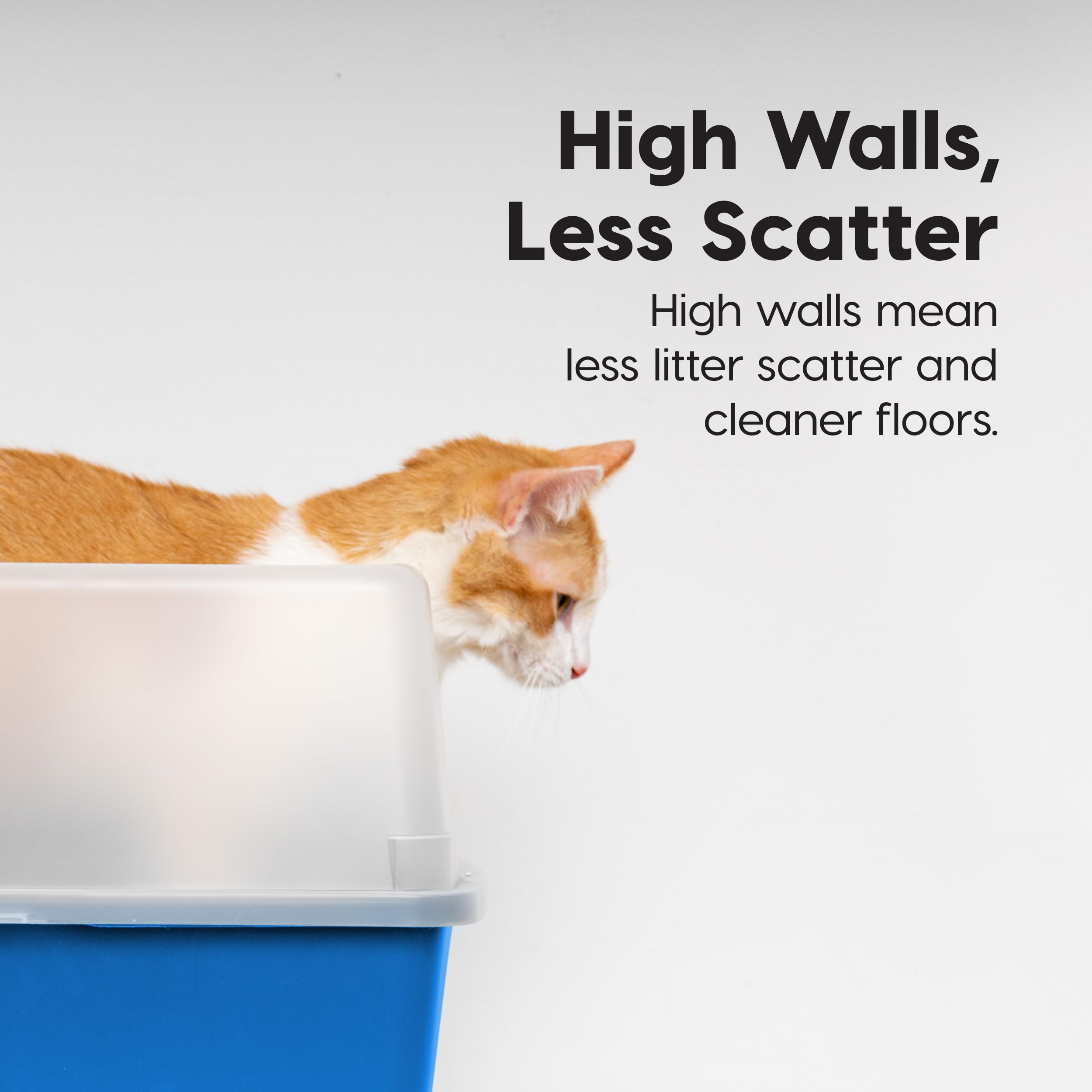 Iris Usa Large Cat Litter Box With Scatter Shield And Scoop, Open Top High Sided Cat Litter Pan, Blue