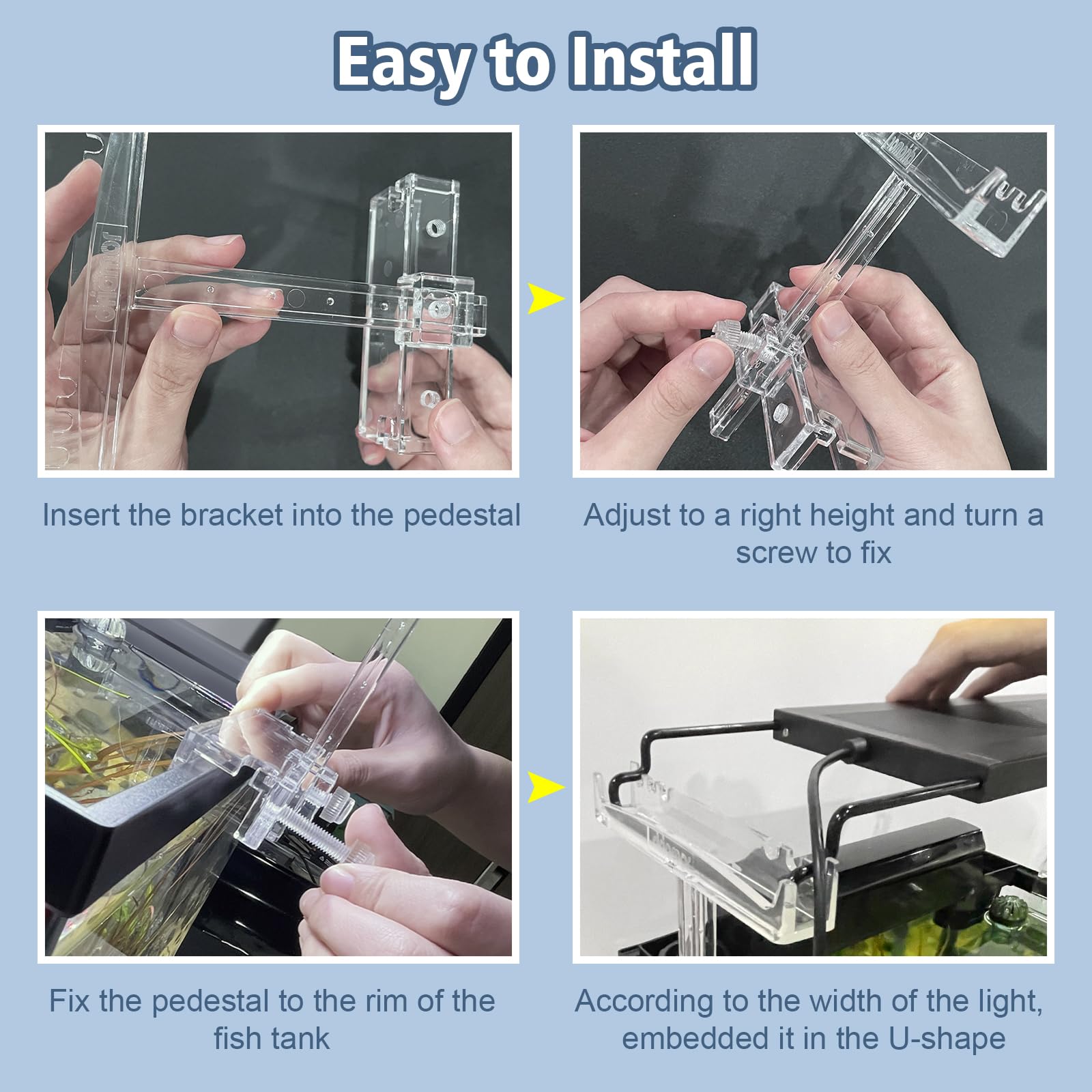 driamor Aquarium Light Riser Adjustable, Clear Acrylic Fish Tank LED Light Stand Aquarium Lamp Holder Bracket Kit 2pcs Transpare