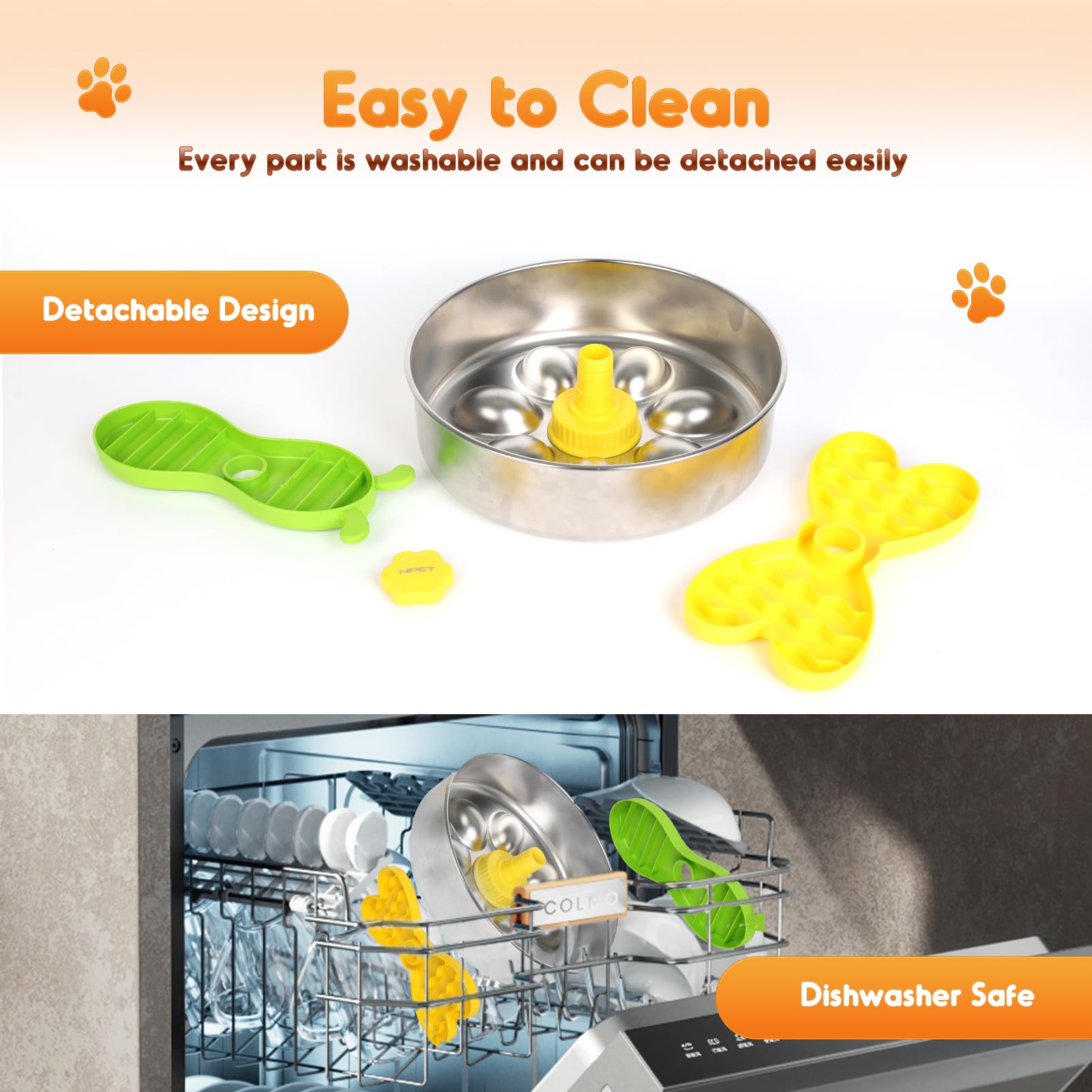 NPET Slow Feeder Dog Bowls for Large Dogs, Stainless Steel Pet Bowls Suitable for Dry, Wet, and Raw Food, Detachable Puzzle Toy