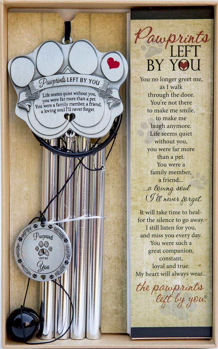 Pet Memorial Wind Chime - 18' Metal Casted Pawprint Wind Chime - A Beautiful Remembrance Gift For A Grieving Pet Owner - Includes Pawprints Left By You Poem Card