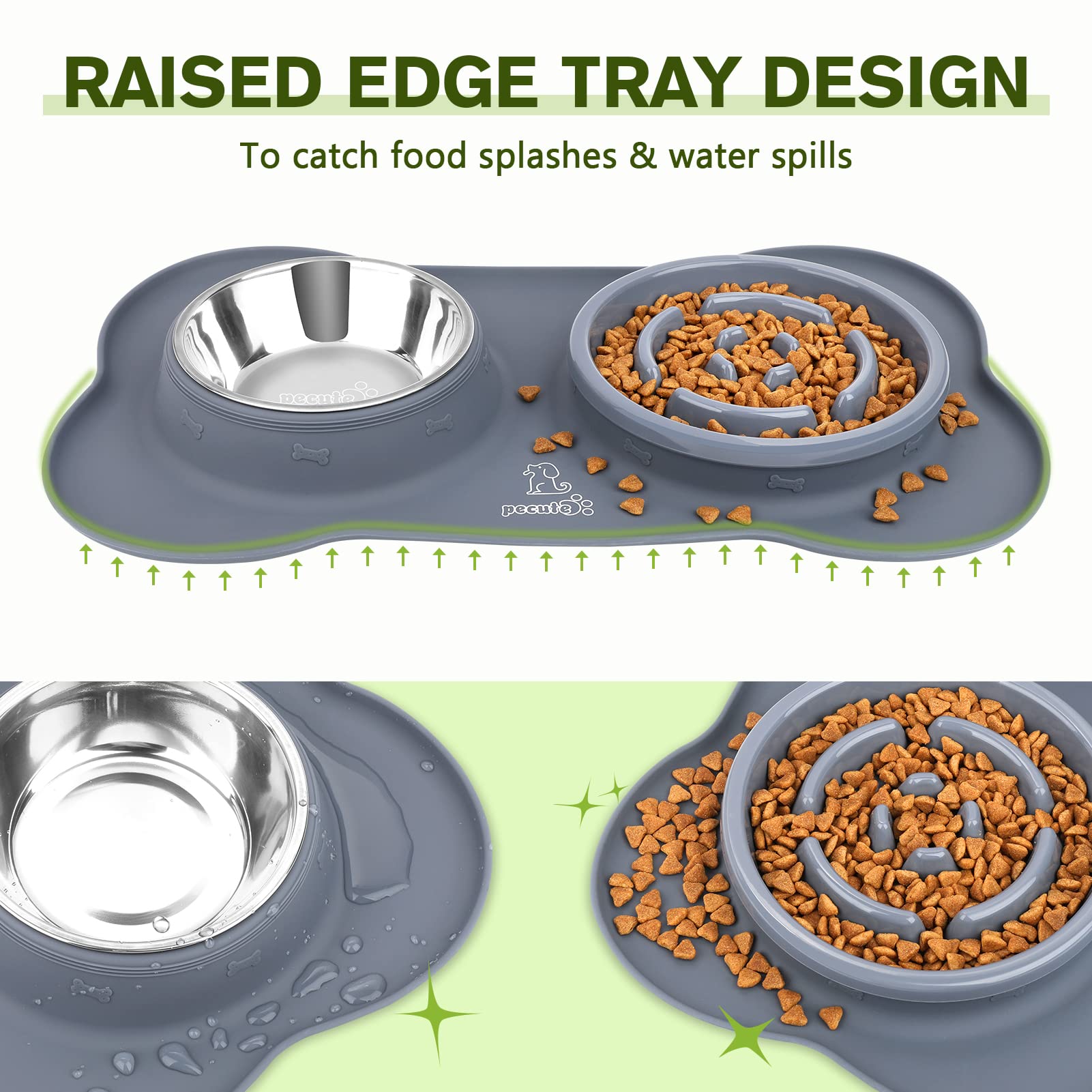 Pecute Slow Feeder Dog Bowls to Slow Down Eating, Dog Bowl Slow Feeder with No-Spill Non-Skid Silicone Mat, Food-Grade Safe Dog