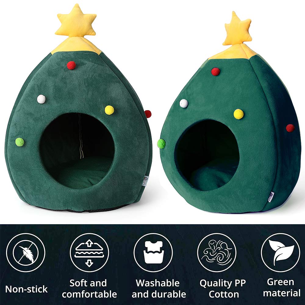 Powerking Christmas Cat House Warm Cat Bed Cat Cave Removable Washable Cat Condos With Non-Slip Bottom And Cushion, Great Gift F