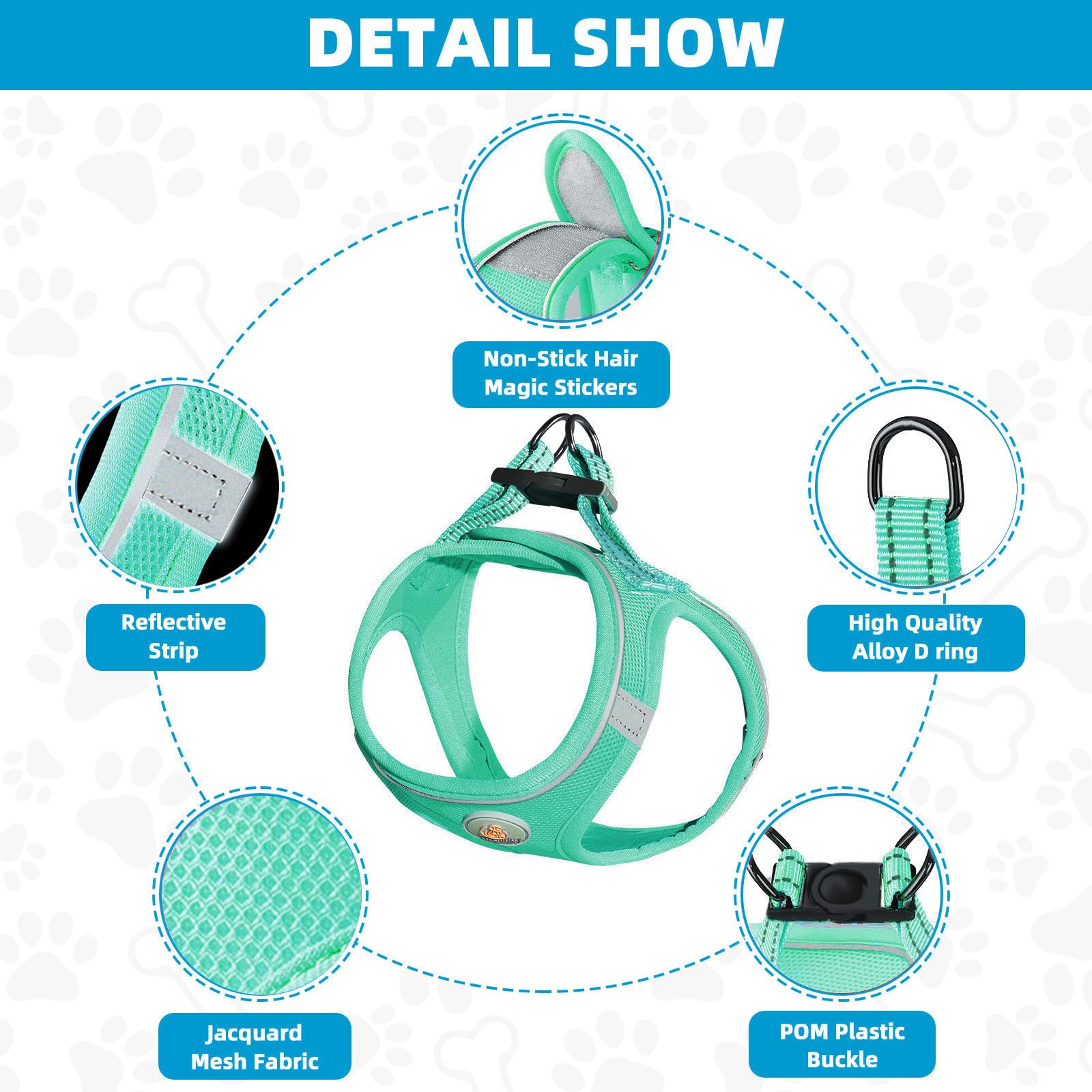 Hipubby Dog Harness and Leash Set, No Pull Soft Mesh Puppy Harness for Small Medium Dogs, Cats - Step in Reflective Breathable L