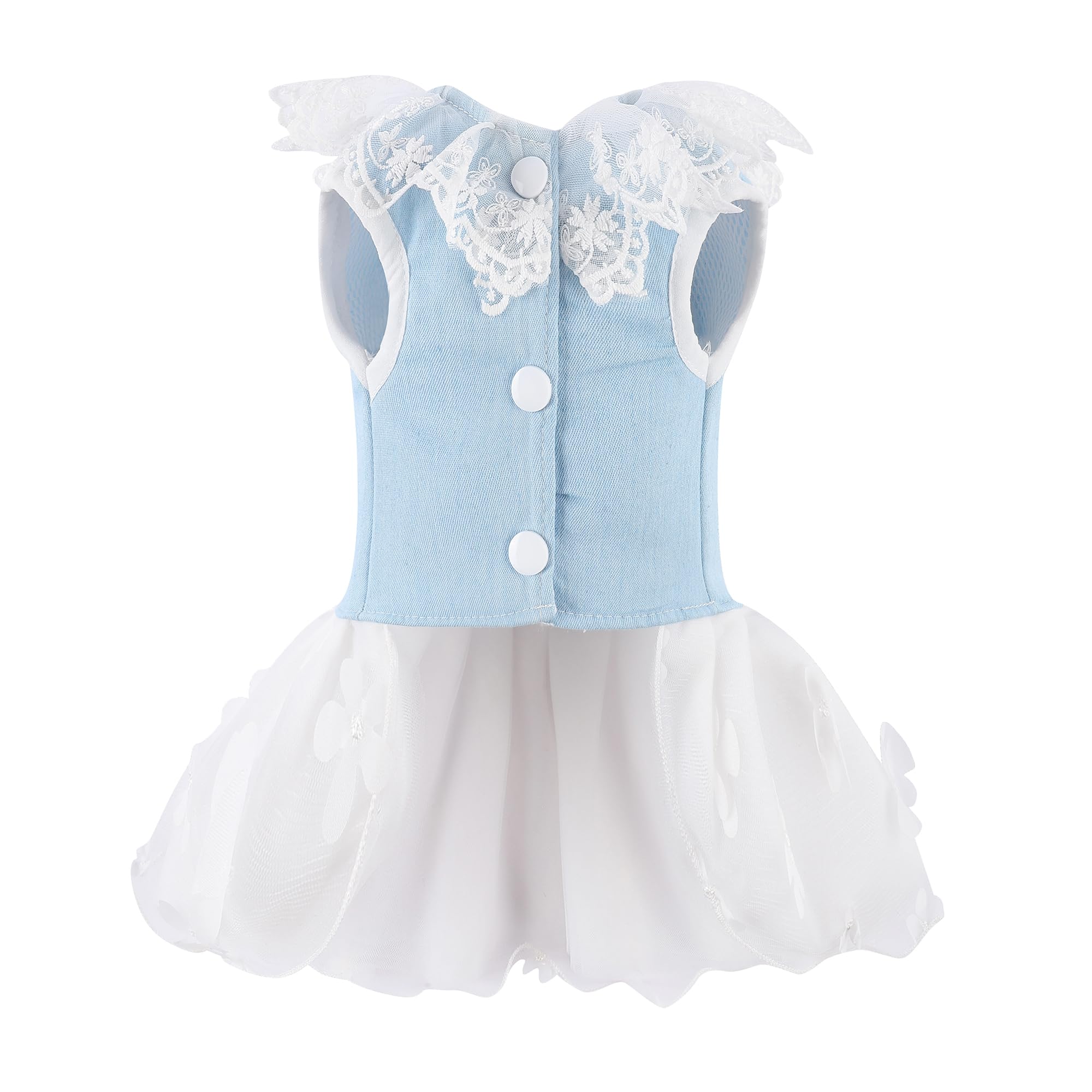 Dog Denim Dress With Leash Ring, Puppy Bowknot Lace Mesh Princess Skirt For Small Pet Fashion Clothes(Light Blue,Large)