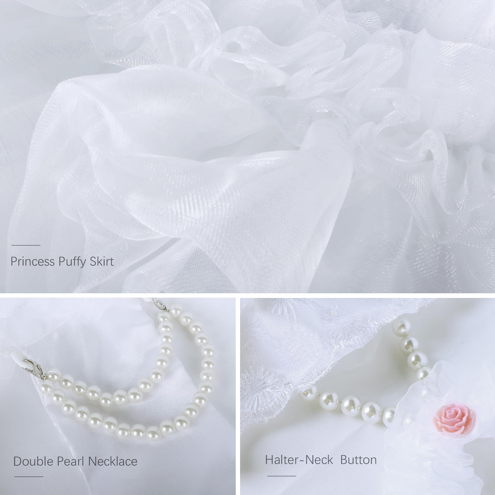 Shiaomin Dog Wedding Dress Bride Outfit With Pearl Necklace And Rose Pet Princess Dress Apparel For Puppy Dog Cat (Large)