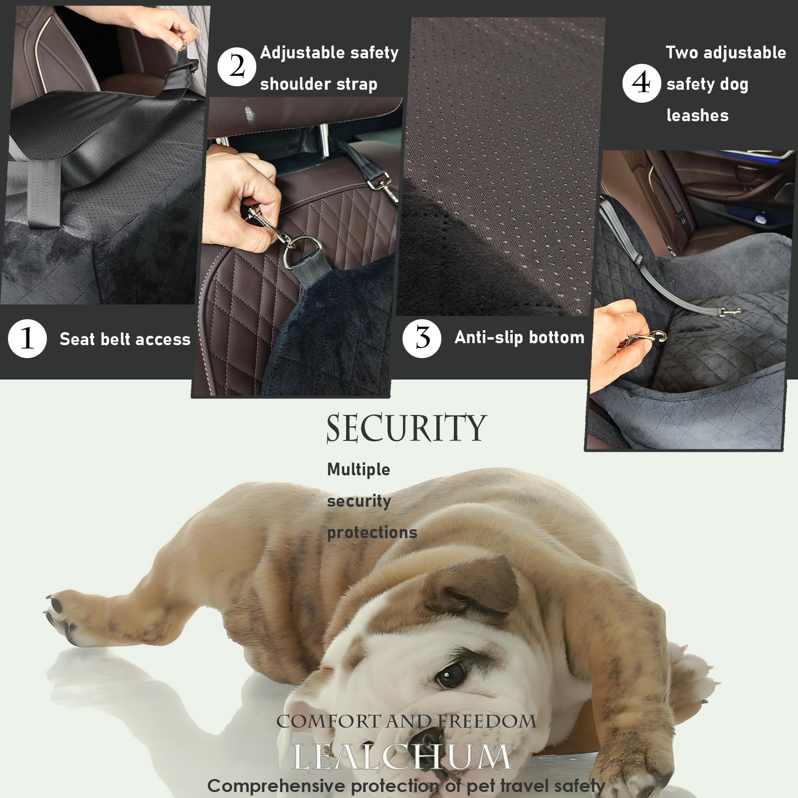 Lealchum Dog Booster Car Seat for Small/Medium Dogs,6in Memory Foam Elevated Cushion,Fully Detachable and Washable,2 Clip-On Saf