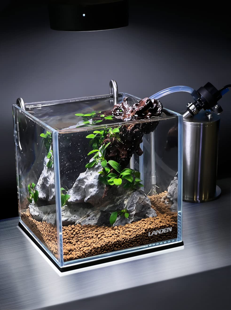 LANDEN 25C 3.7 Gallon Cube Rimless Low Iron Aquarium Tank, W9.84  D9.84  H9.84 in(25x25x25cm) 5mm Thickness with Nano Foam Level