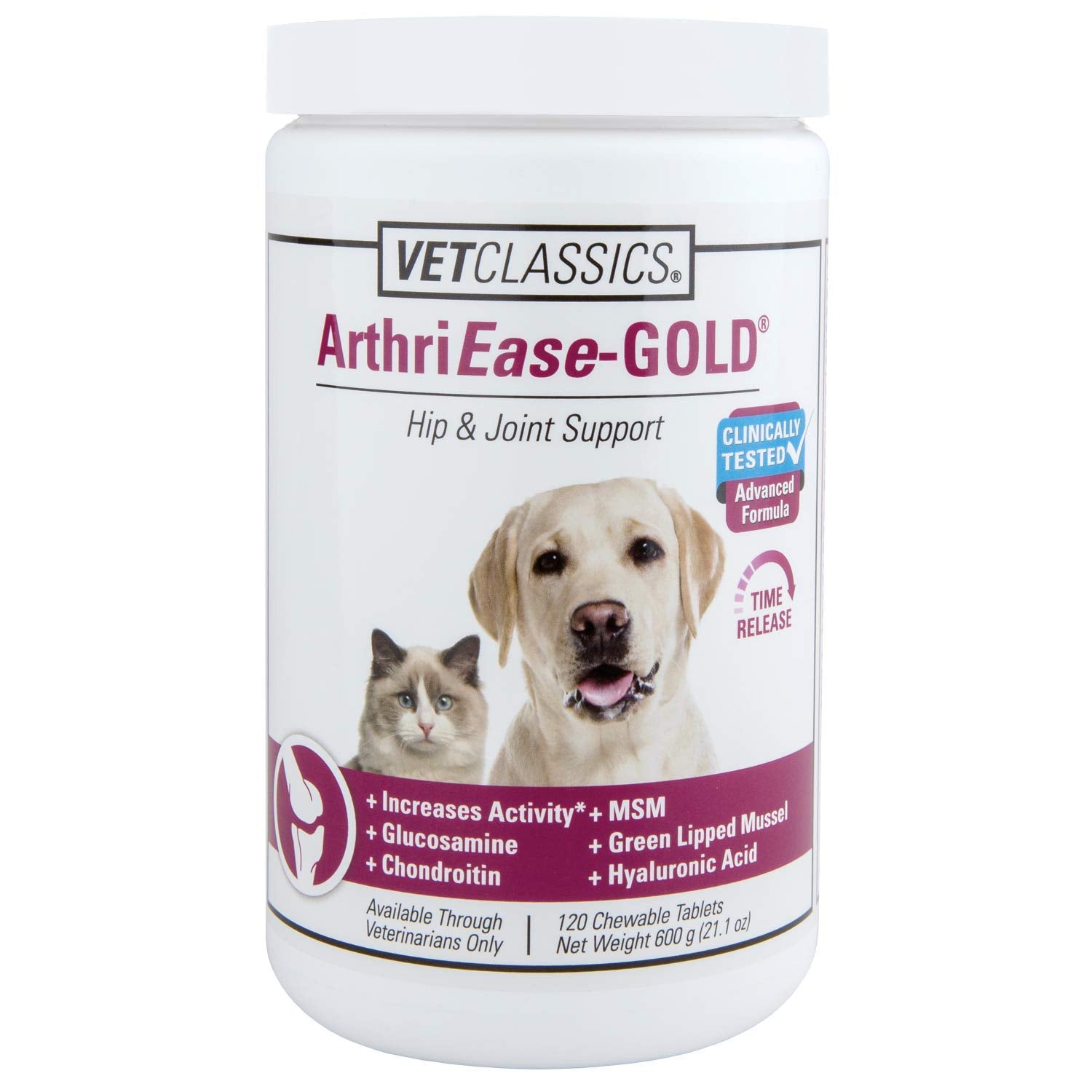 Vet Classics ArthriEase-Gold Hip & Joint Support for Dogs, Cats, Horses - Chewable Tablet Health Supplement - Alleviate Aches, D