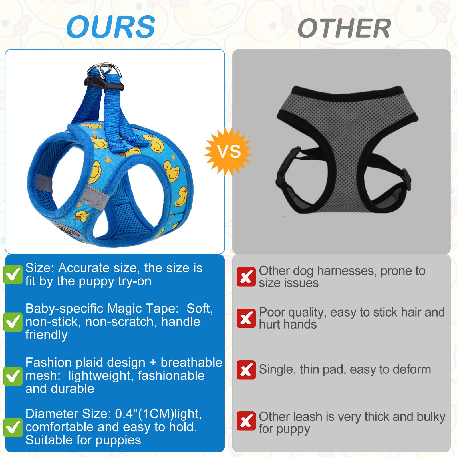BEAUTYZOO Step in Dog Harness and Leash Set, Reflective No Pull No Choke, Duck Blue, XSmall for Small Medium Large Dogs Cats