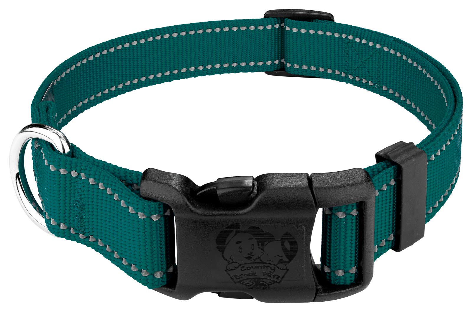 Country Brook Petz - Deluxe Teal Reflective Nylon Dog Collar - Large