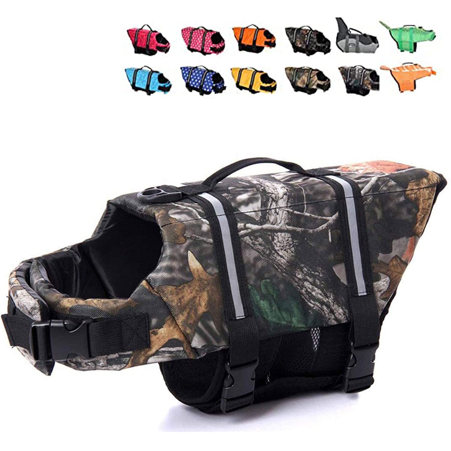 Haocoo Dog Life Jacket Vest Saver Safety Swimsuit Preserver With Reflective Stripes/Adjustable Belt Dogs(Camouflage,Xl)