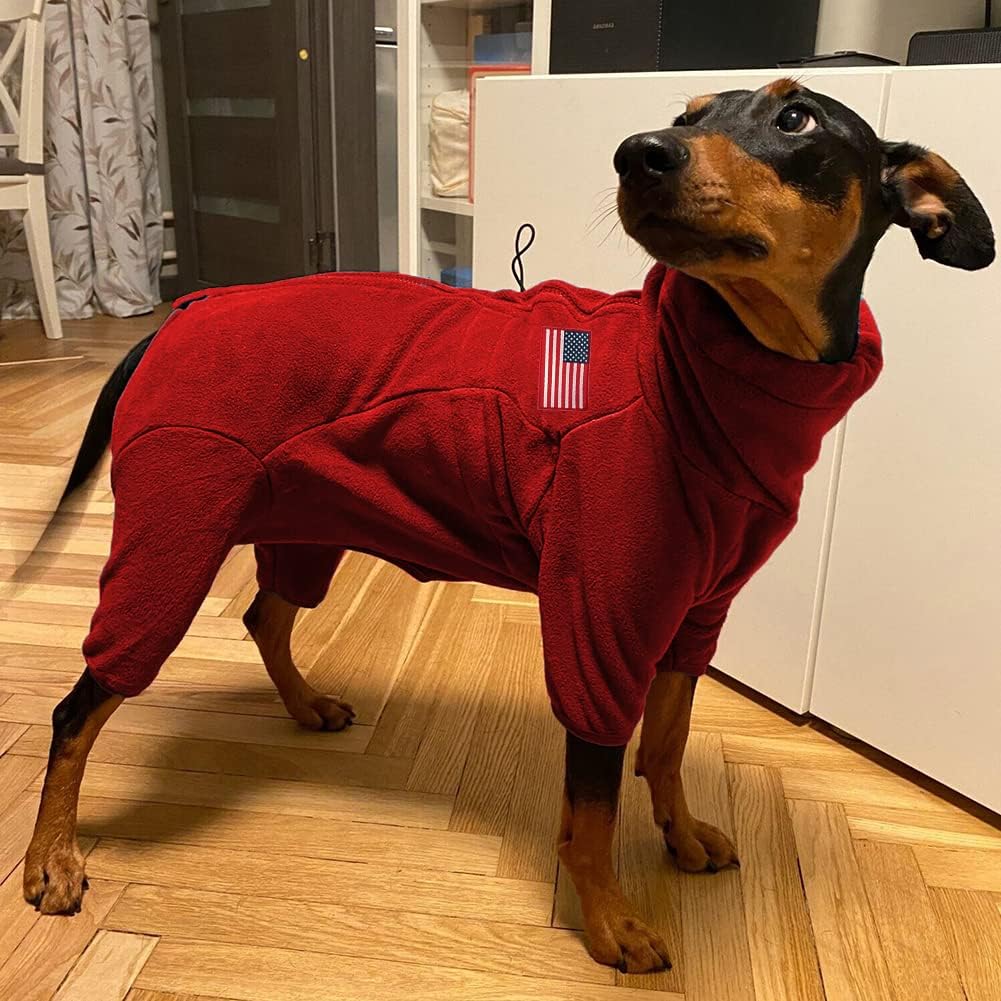 Polar Fleece Dog Jacket - Windproof, Warm, Padded Winter Coat for Small to 4XL Dogs, Red