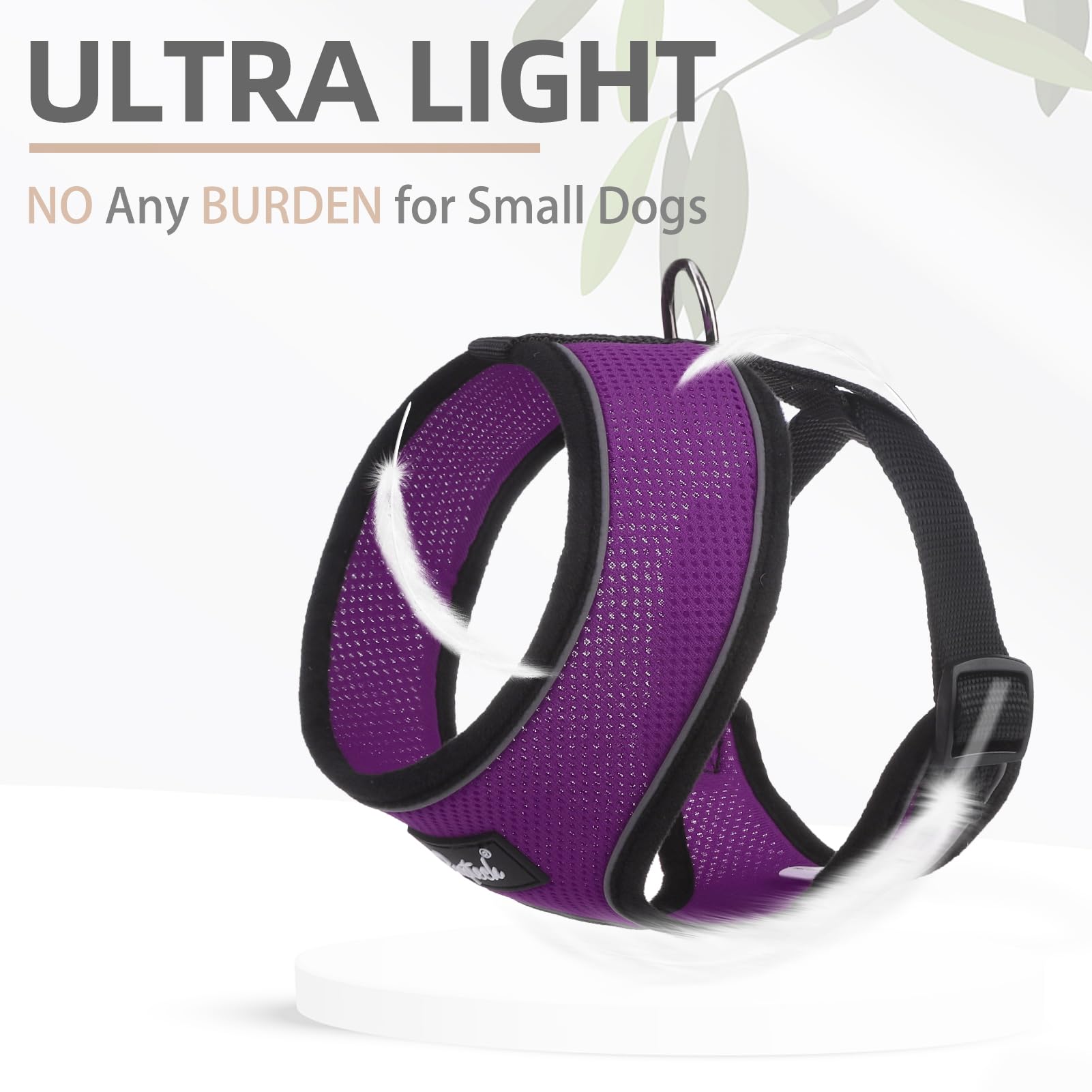 Pupteck Soft Mesh Dog Harness And Leash Set Pet Puppy Cat Comfort Padded Vest No Pull Harnesses, Solid Purple, S