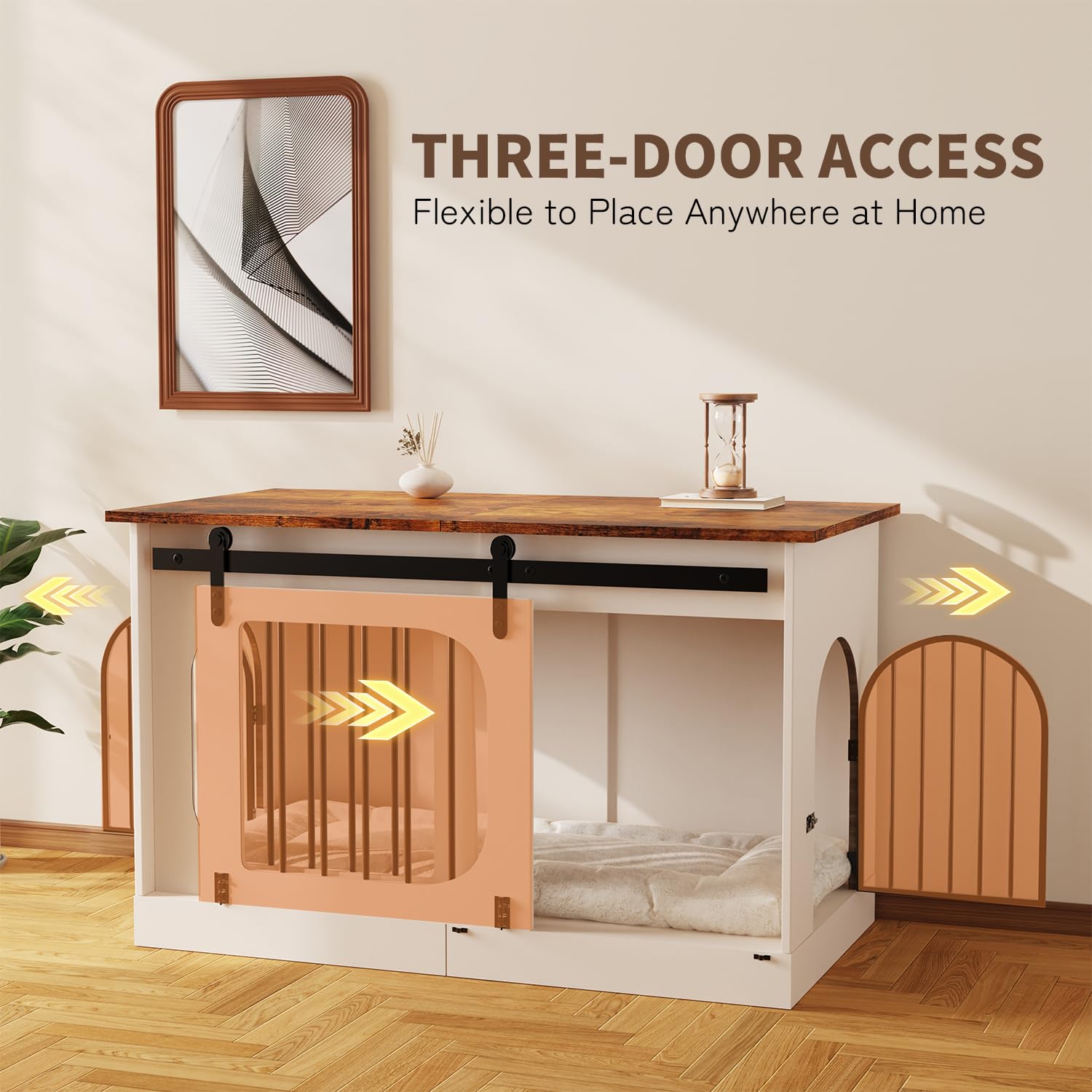 YDTOP XL Dog Kennel Furniture - 39.4" Off White Engineered Wood Crate with Cushion for Small/Medium/Large Dogs, Model PXZZPT052WH