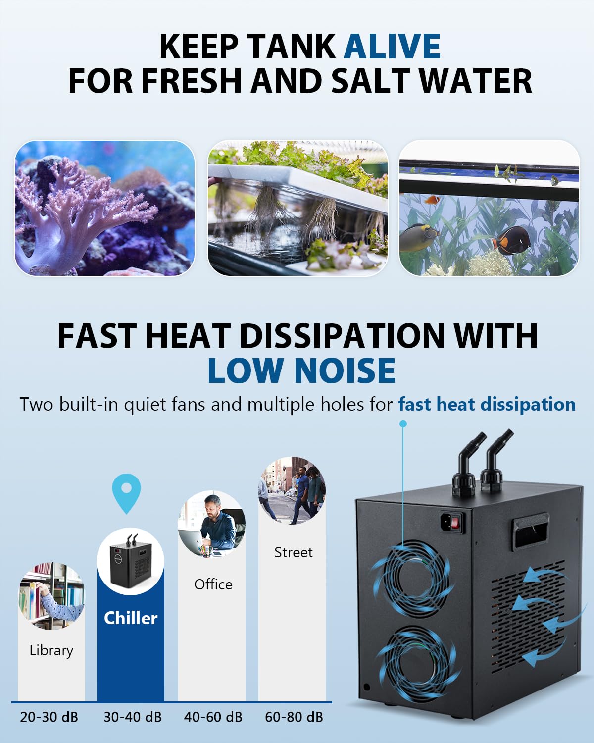 BAOSHISHAN Aquarium Chiller 42gal 1/10 HP Water Chiller for Hydroponics System with Compressor Refrigeration Special Quiet Desig