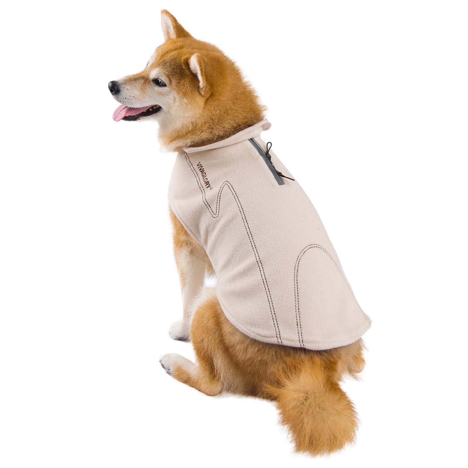 Vivaglory Dog Fleece Coat Warm Jacket With Hook And Loop Fastener, Easy To Take On And Off, Winter Vest Sweater For Small Medium Large Dogs Puppy Windproof Clothes For Cold Weather, Beige, M
