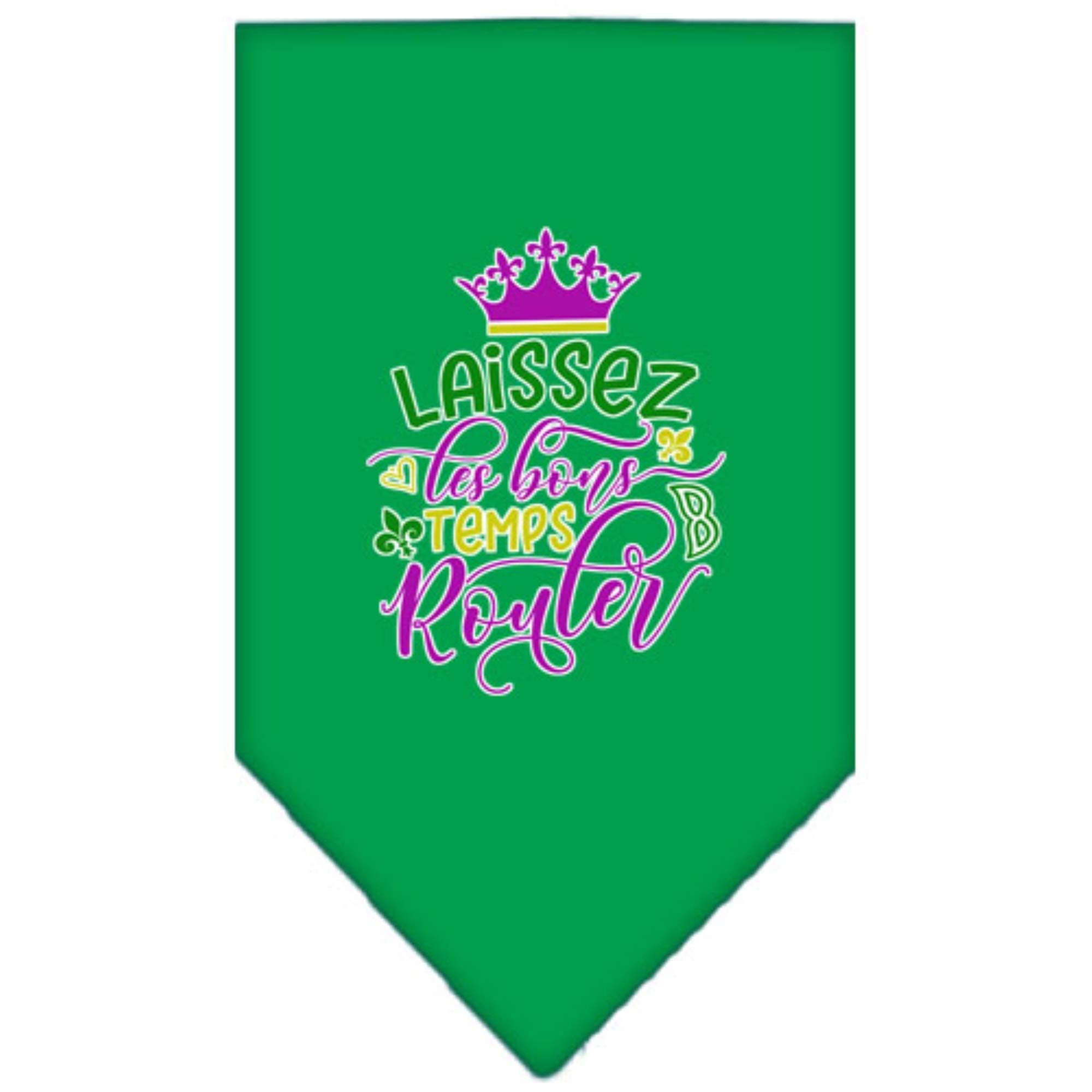 Pet and Dog Bandana Screen Printed, &quot;Laissez Les Bons Temps Rouler&quot; Emerald Green Large