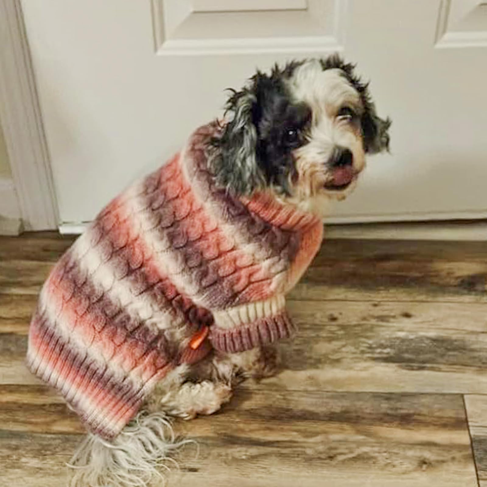 Kyeese Dog Sweater Cable Knit Thick Fuzzy Dog Knitwear Turtleneck Warm With Sleeves Dogs Clothes Gradient Color, Purple, Xlarge