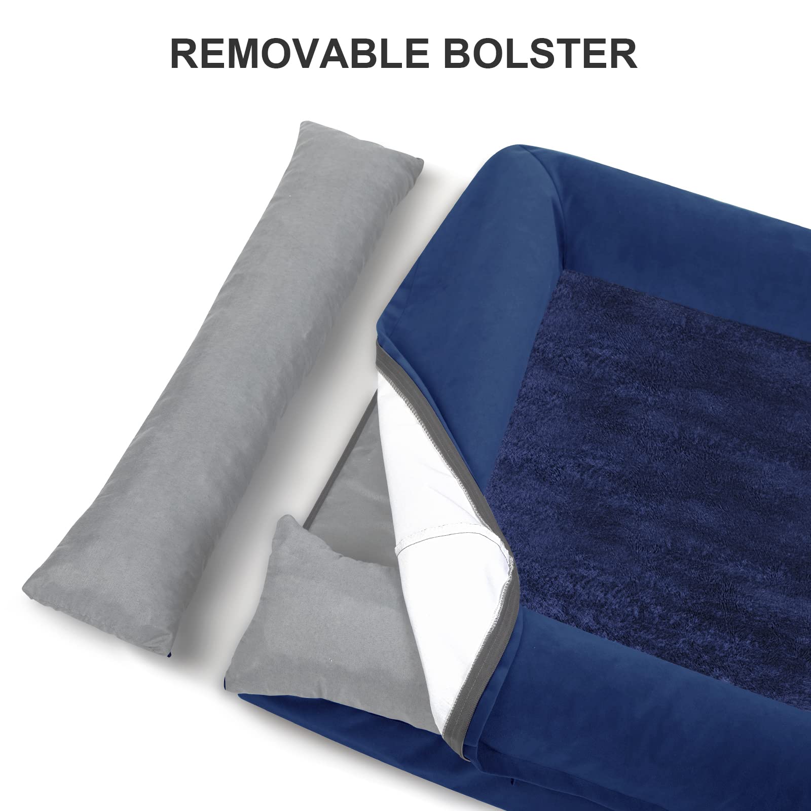 Yiruka Jumbo Dog Beds, Rich Blue Orthopedic Dog Bed, Washable Dog Bed With [Removable Bolster], Waterproof Dog Bed With Nonskid Bottom, Doggy Bed, Dog Beds For Extra Large Dogs