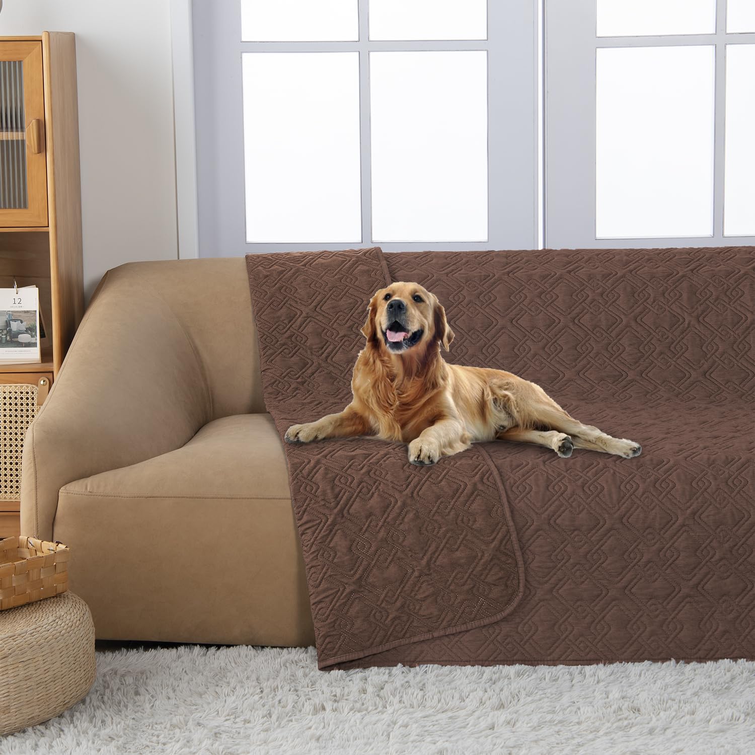 Fuguitex Waterproof Dog Bed Cover Dog Blanket For Pet Furniture Bed Couch Sofa Reversible Linen Texture(30''*53'',Brown + Brown)