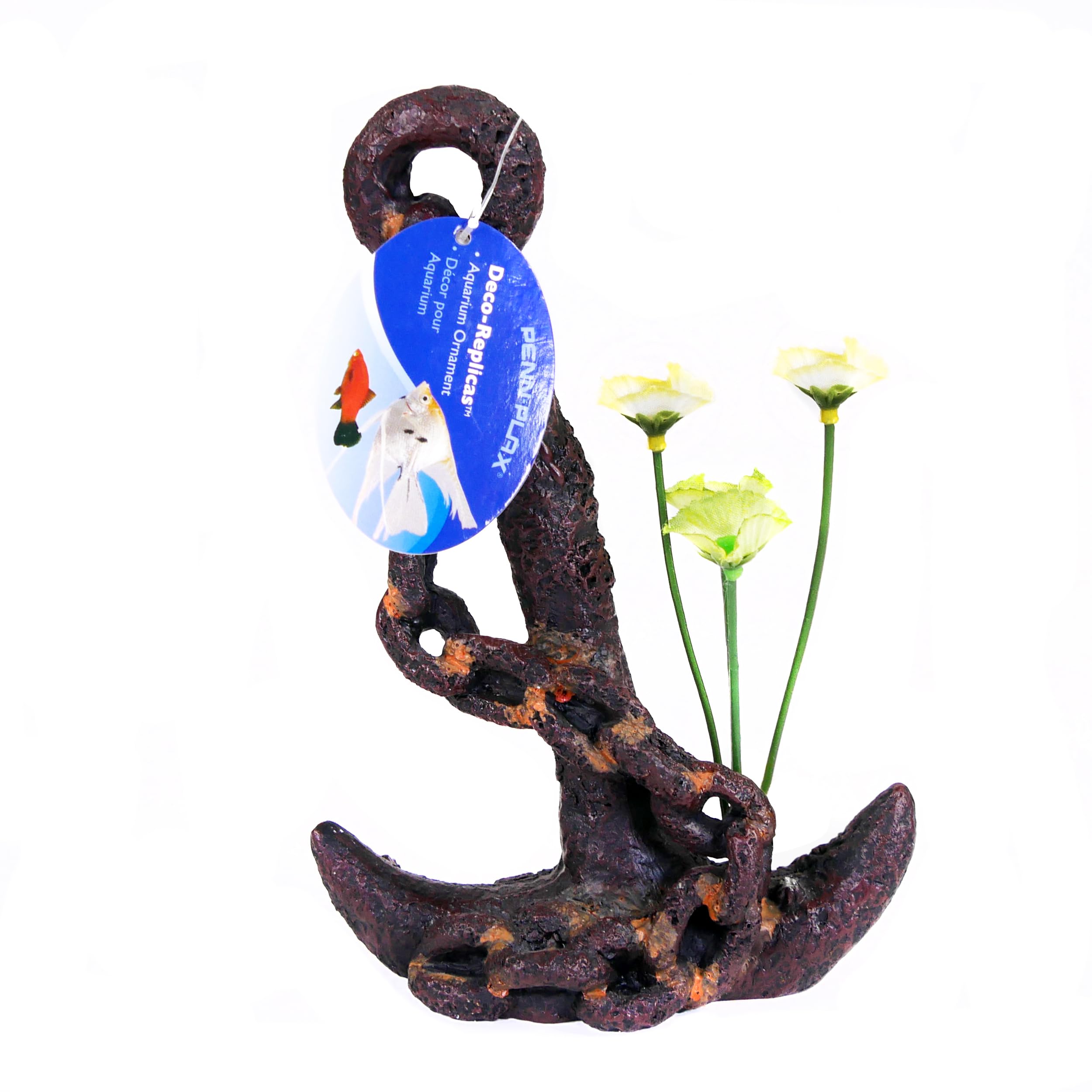 Penn-Plax Deco-Replica Anchor With Faux Silk Plant Aquarium Decoration, Medium (Rr801)