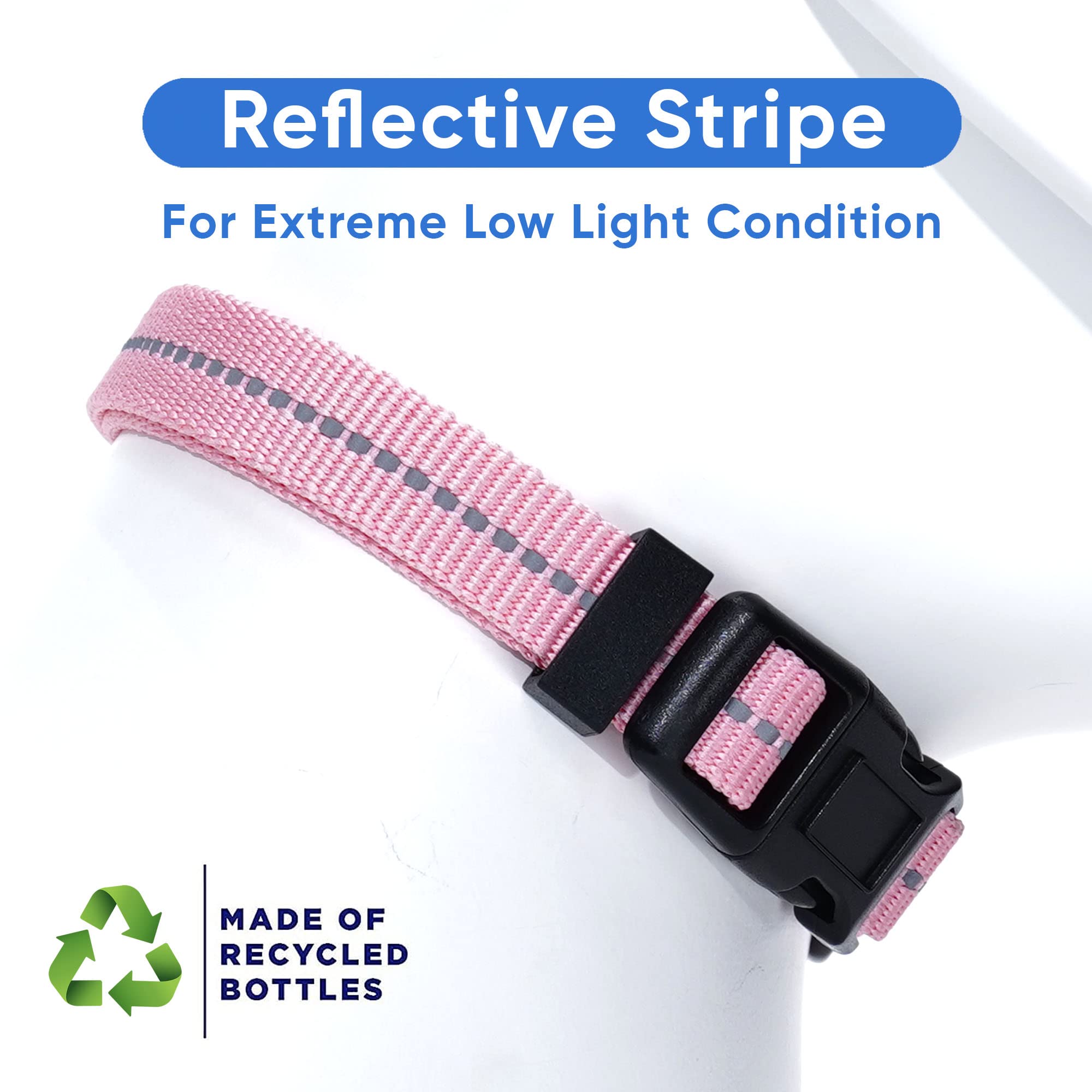 Pawtitas Recycled Dog Collar With Reflective Stitched Puppy Collar Made From Plastic Bottles Collected From Oceans Extra Small Pink Cherry Blossom