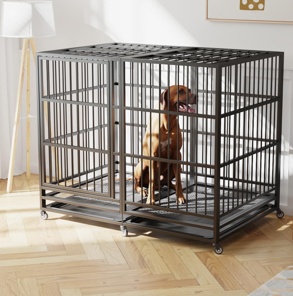 Boldbone 54/48/42/38 Inch Heavy Duty Indestructible And Escape-Proof Dog Crate Cage Kennel For Large Dogs, High Anxiety Dog Crat