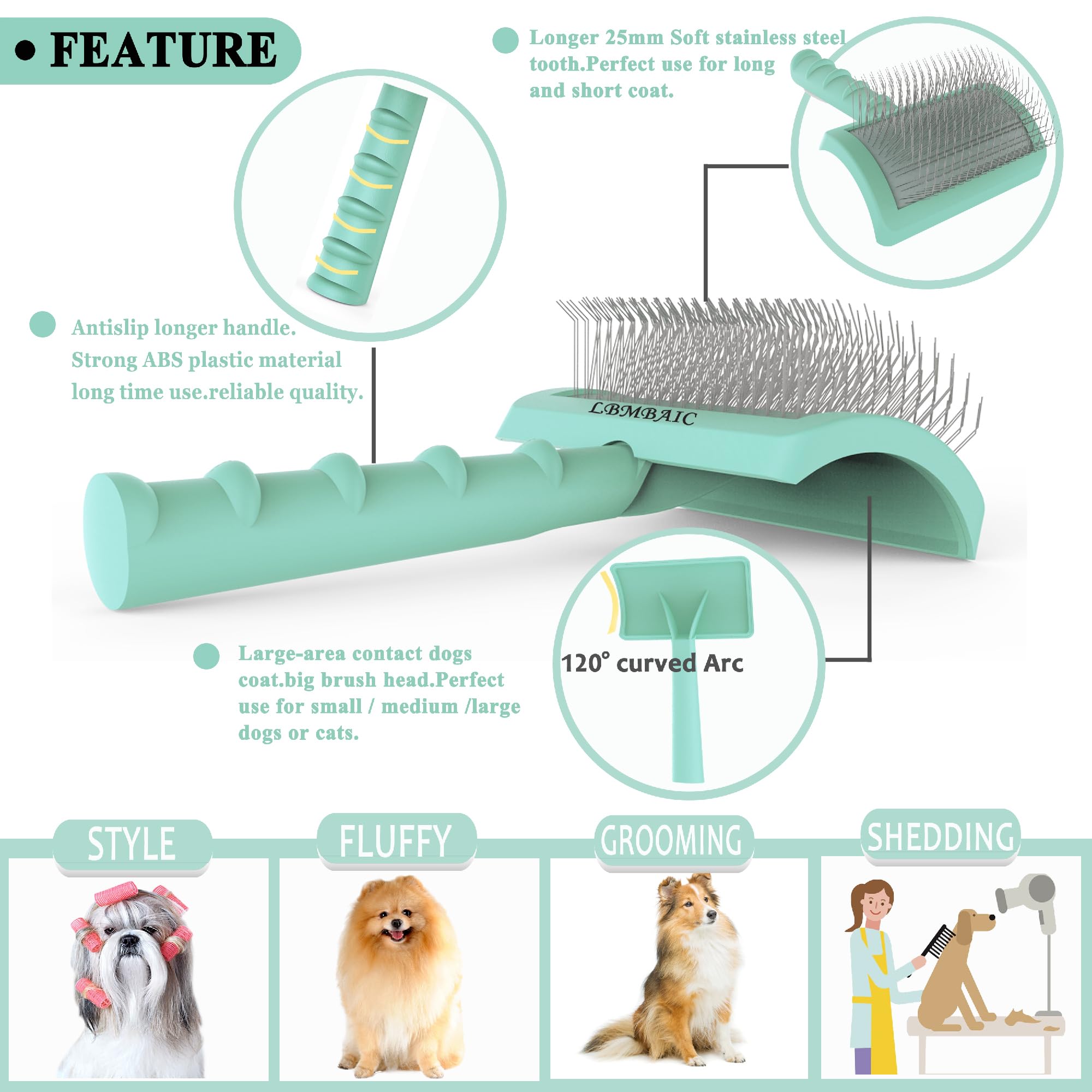 LBMBAIC Super Dense Soft Brush for Thick and Long Fur - Doodle Grooming Brush for Fluff, Shedding, Tangles on Goldendoodles - 25