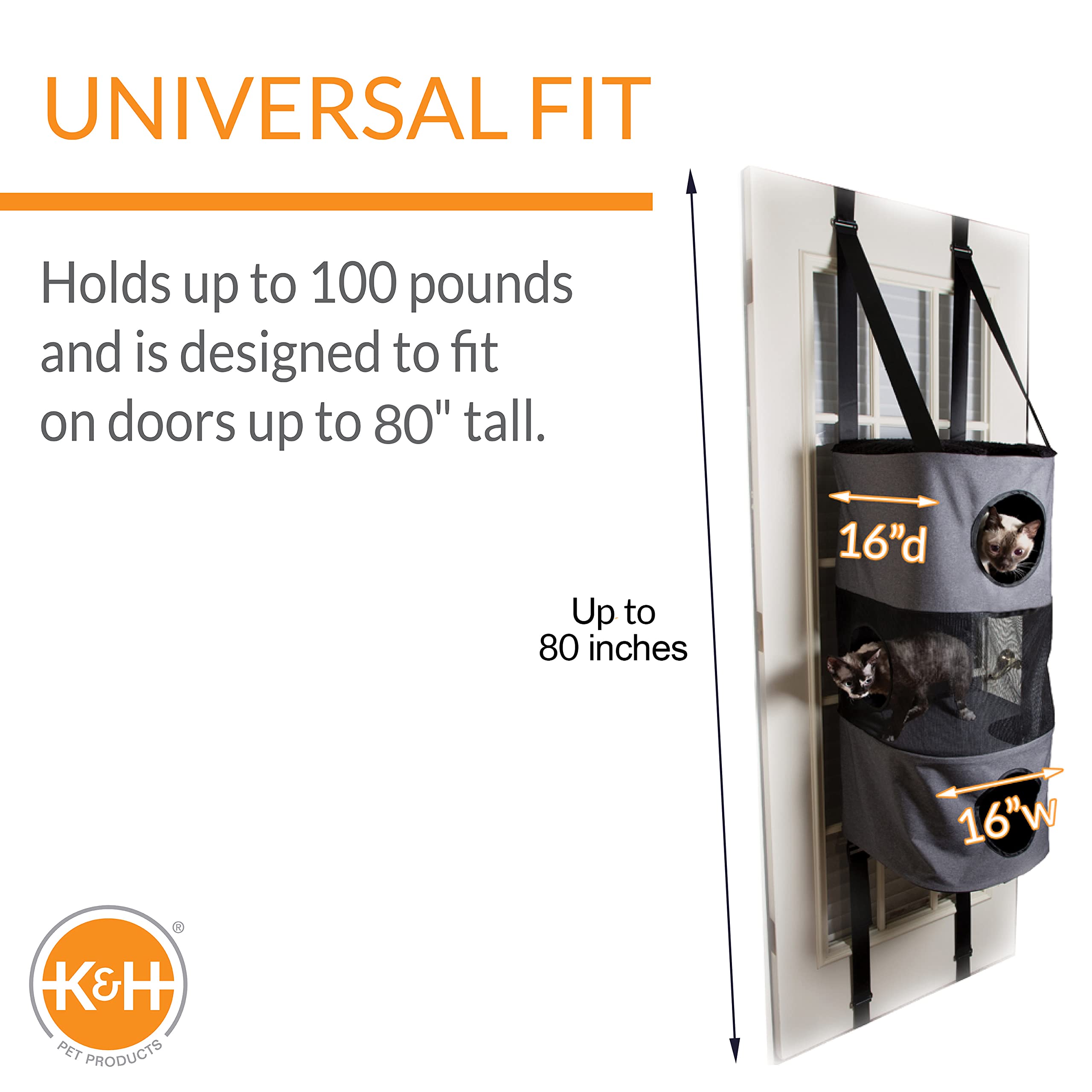 K&H Pet Products Hangin Cat Tree Condo 3 Level Door Mounted Cat Furniture, Space Saving, Mesh Level, Peep Holes, Interconnecting