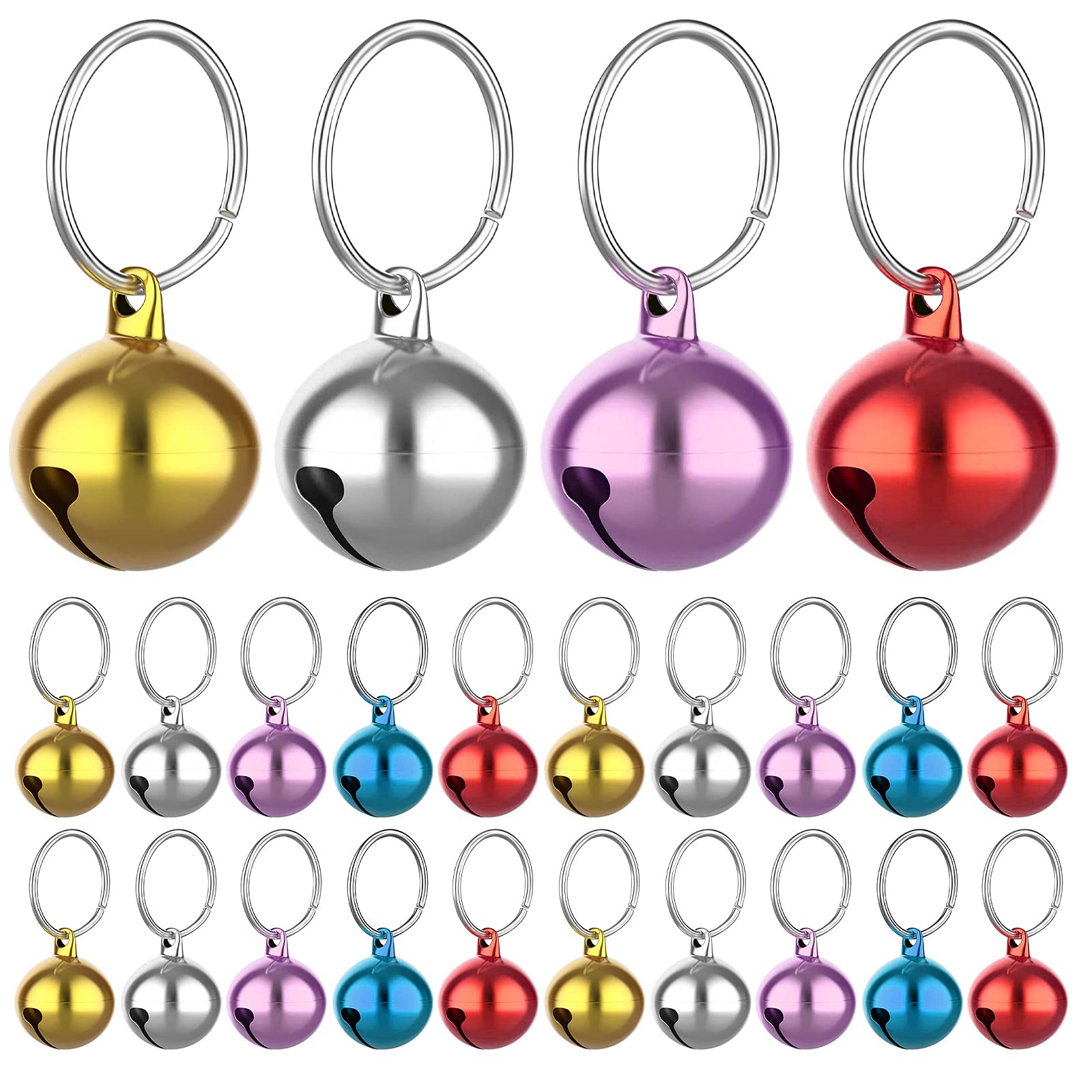 Molain 24Pcs Cat Bells & Dog Collar Bells With Keyrings, Training Jingle Bell Collar Pendant Pet Accessories Festival Party Diy Small Bells(Mixed Color)