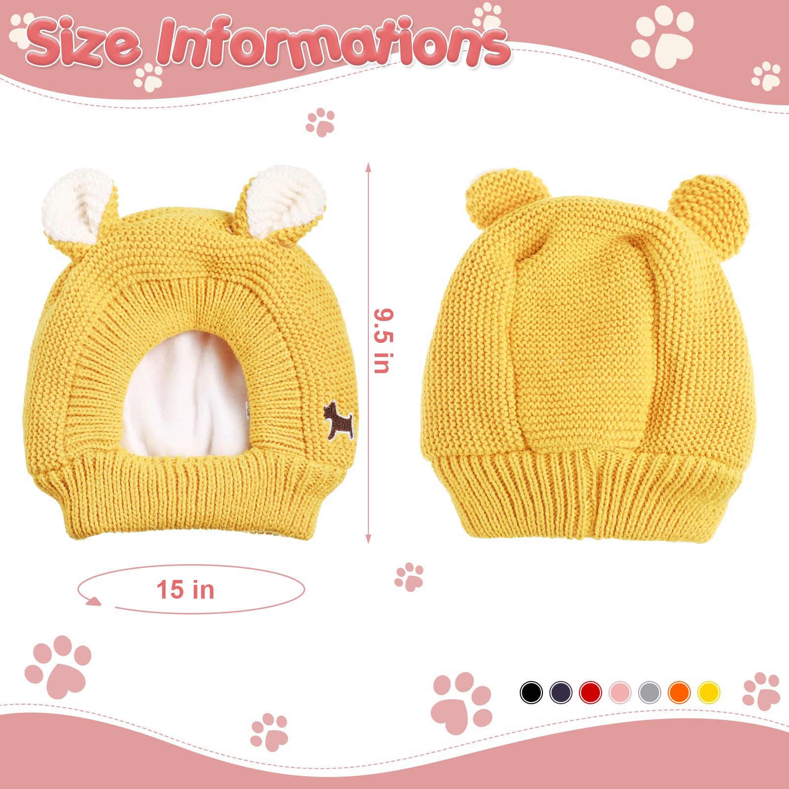 Quiet Ears For Dogs, Dog Ear Muffs Noise Protection Knitted Pet Ears Snood Head Wrap Hats For Medium To Large Cats Pets(Yellow)