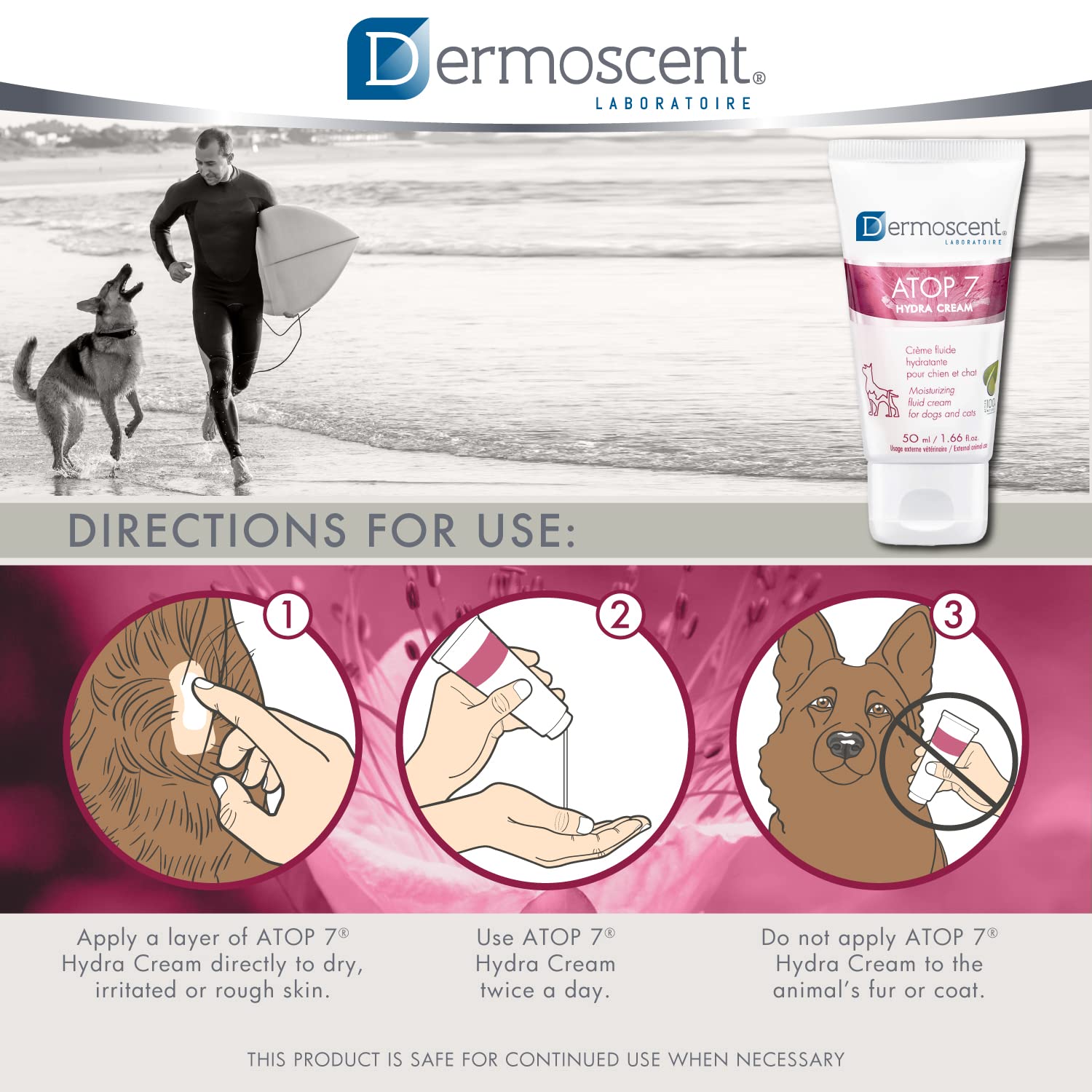 Dermoscent ATOP 7 Hydra Cream for Dogs & Cats for Dry & Allergy-Prone Skin Relief - Veterinarian Dermatologist Formulated - 50 m