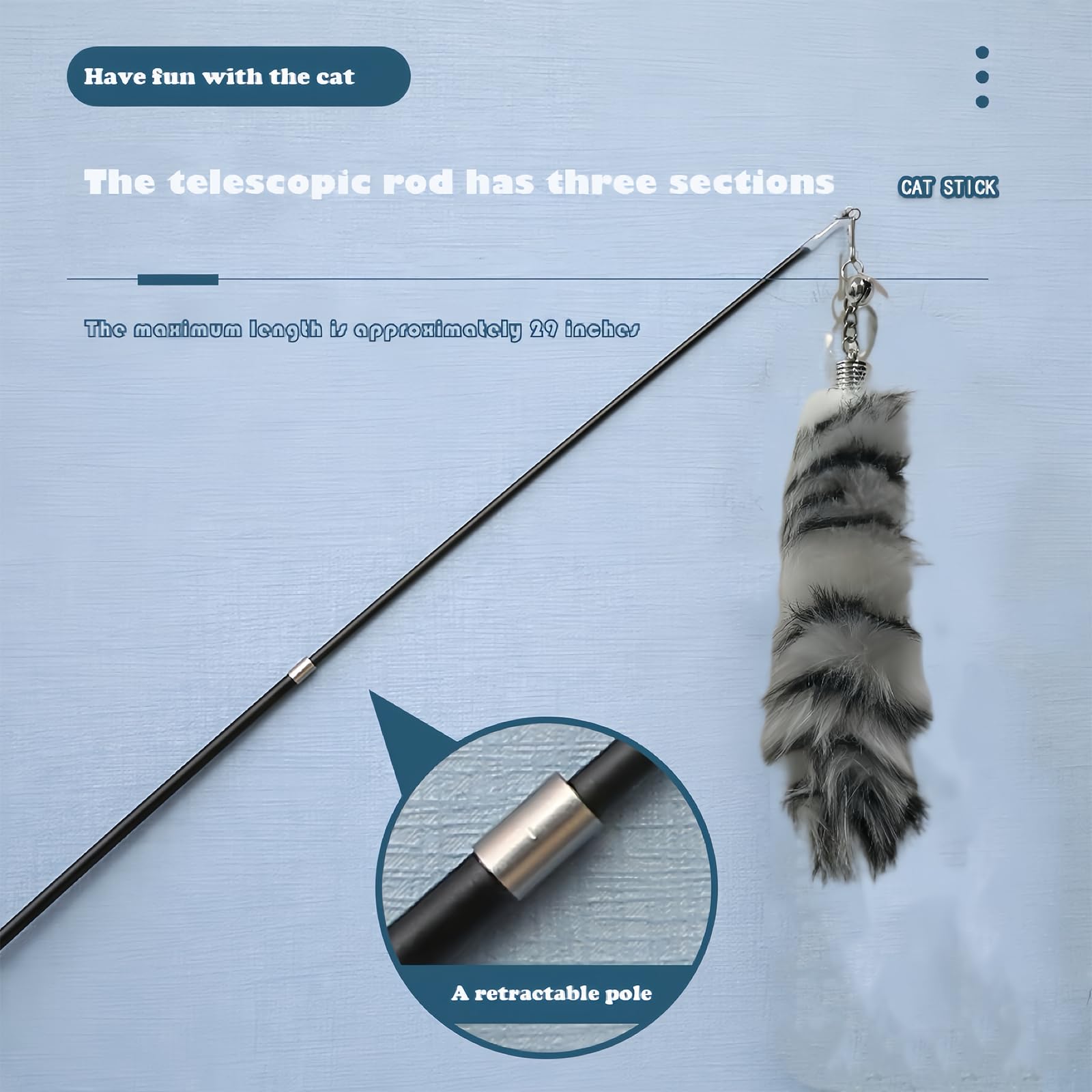 Cotdoog Cat Toys For Indoor Cats - Retractable Cat Dancer Wand With Fox Tail, Feather Teaser & Fishing Pole Toy, Luxurious Inter