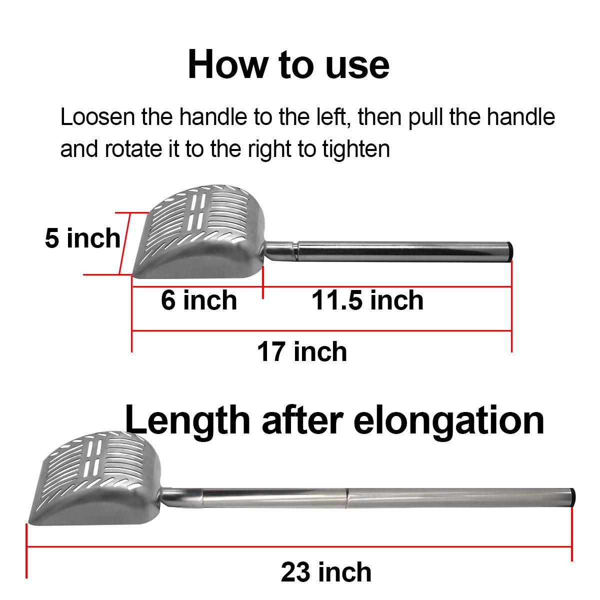 Toypopor Stainless Steel Cat Litter Scoop 23 Inches Telescoping Litter Scoop With Long Handle Perfect Scooper For Cats And Dogs