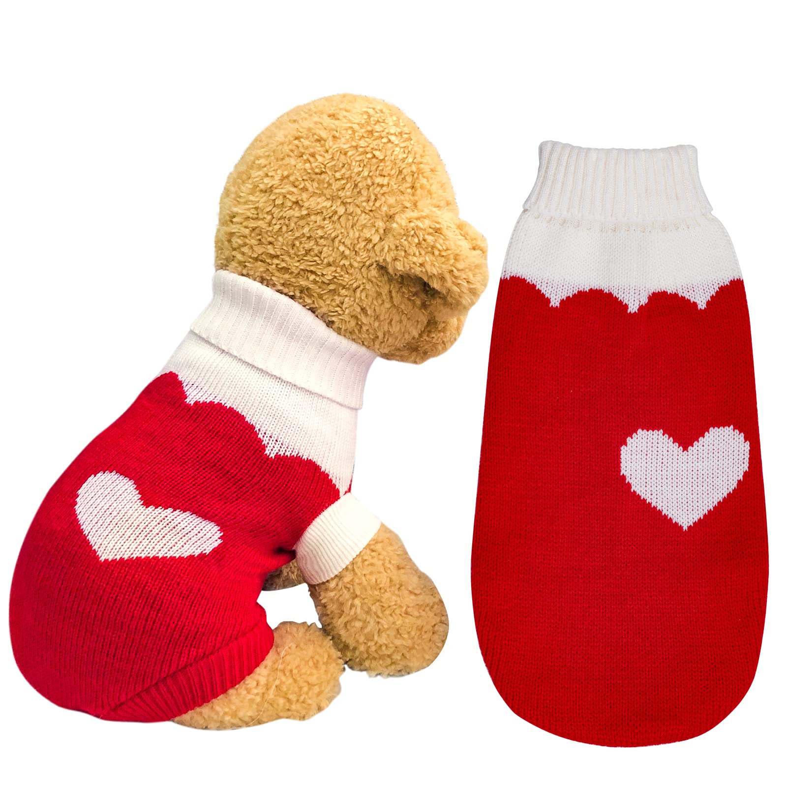 Topbuti Pet Dog Knitted Sweaters Knitwear Turtleneck Pajamas Soft Winter Warm Puppy Valentine Clothing Christmas Clothes Heart Doggie Apparel For Cats Dogs (M)