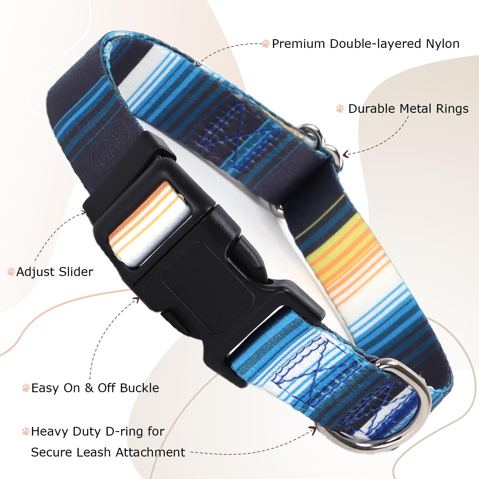 Dog Collars For Small Dogs With Cute Blue Stripes Design For Boys Dog, Adjustable Soft Pet Collar For Xs Small Medium Large Dogs