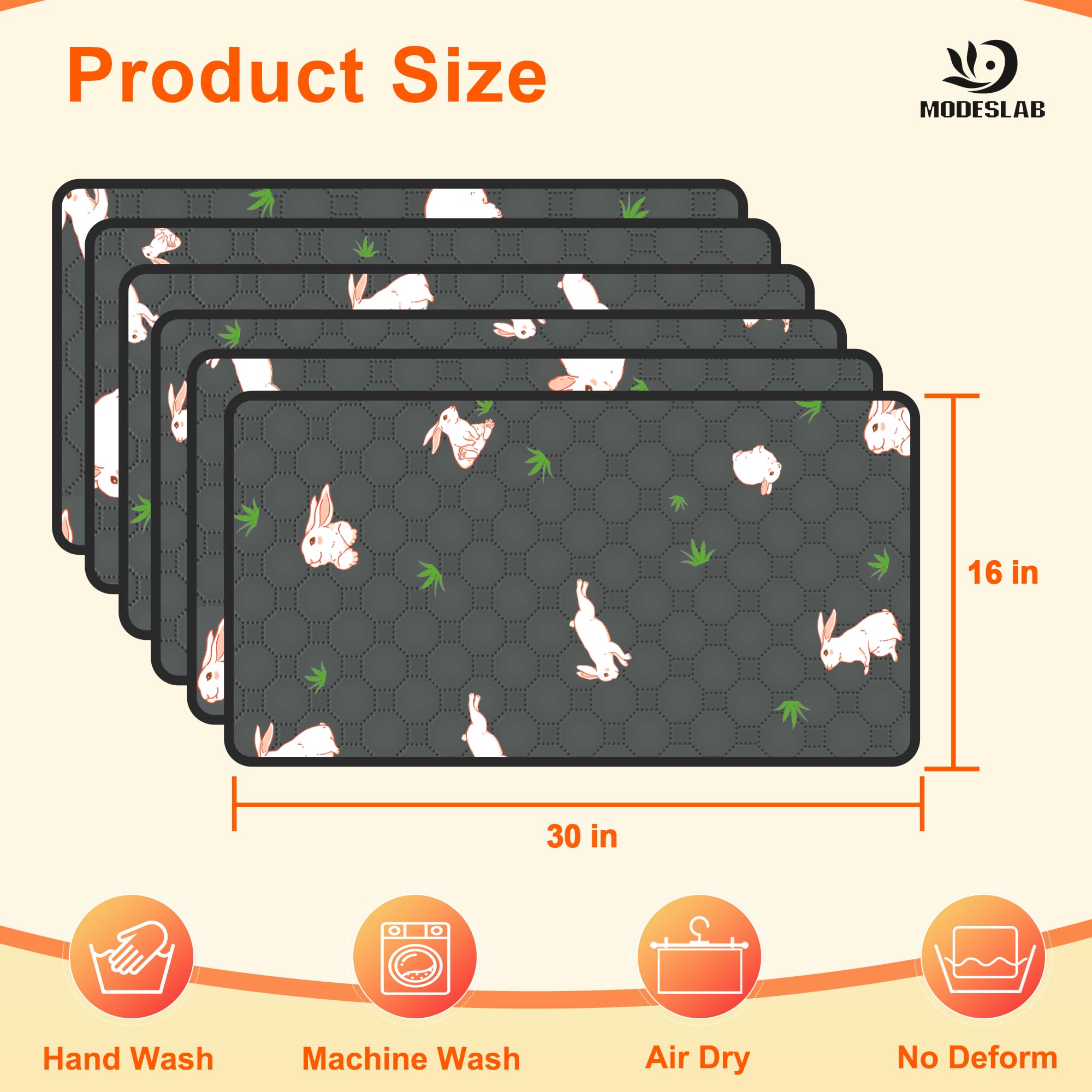 Modeslab 6-Pack Guinea Pig Cage Liner, 16In X 30In Fast Absorption Washable Bedding Pee Pads For Dogs Puppy Rabbit Small Animal