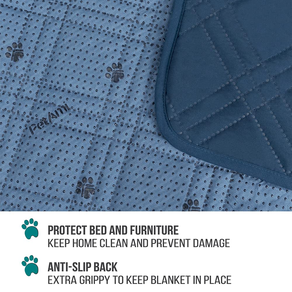 Petami Waterproof Bed Cover For Dogs, Waterproof Pet Blanket Couch Cover, Reversible Furniture Cover Sofa Protector For Pet Cat Bed, Washable Waterproof Blanket Dog Cover For Couch Seat, 102X82 Blue