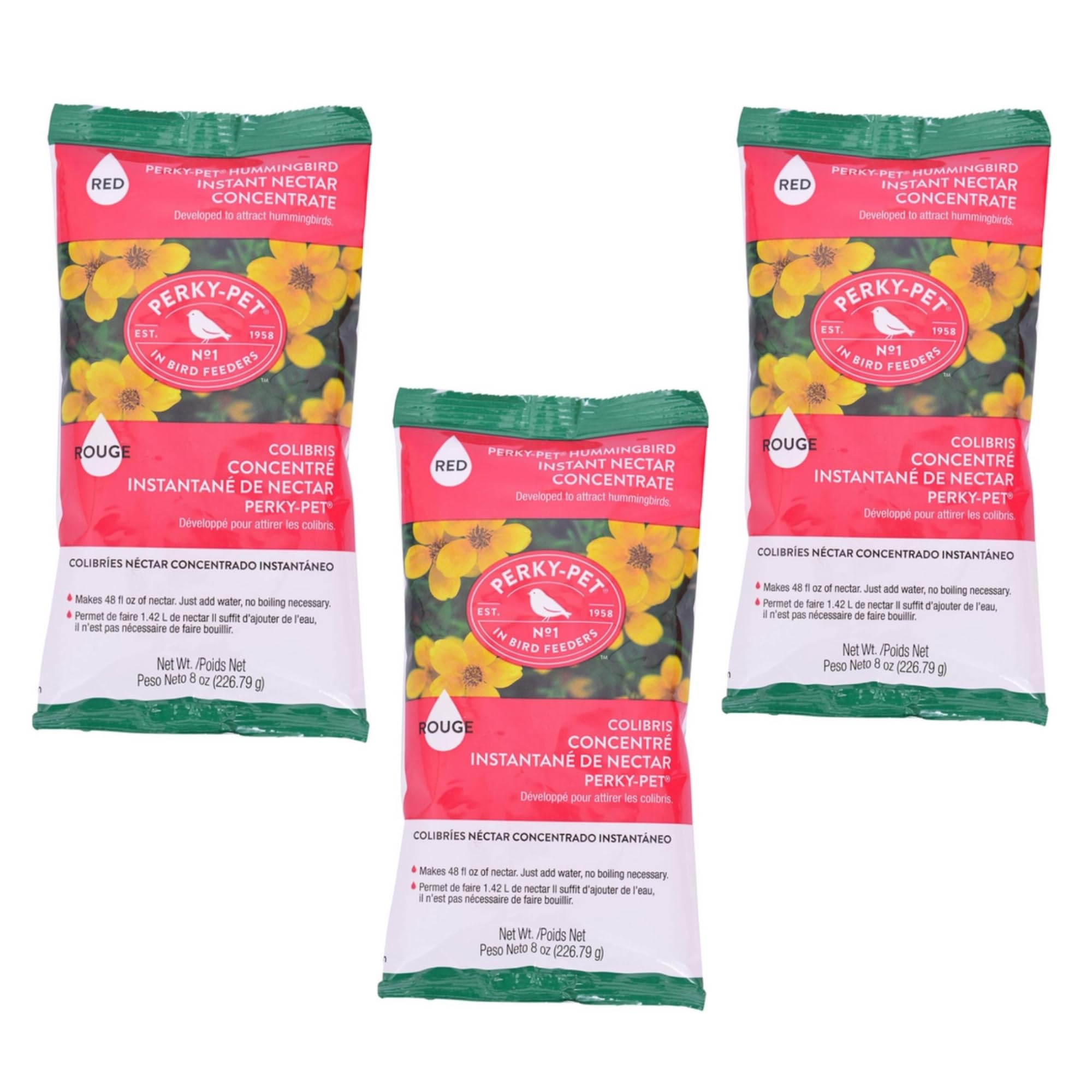 Perky-Pet 3 Pack of Red Powder Hummingbird Instant Nectar Concentrate, 8 Ounces each