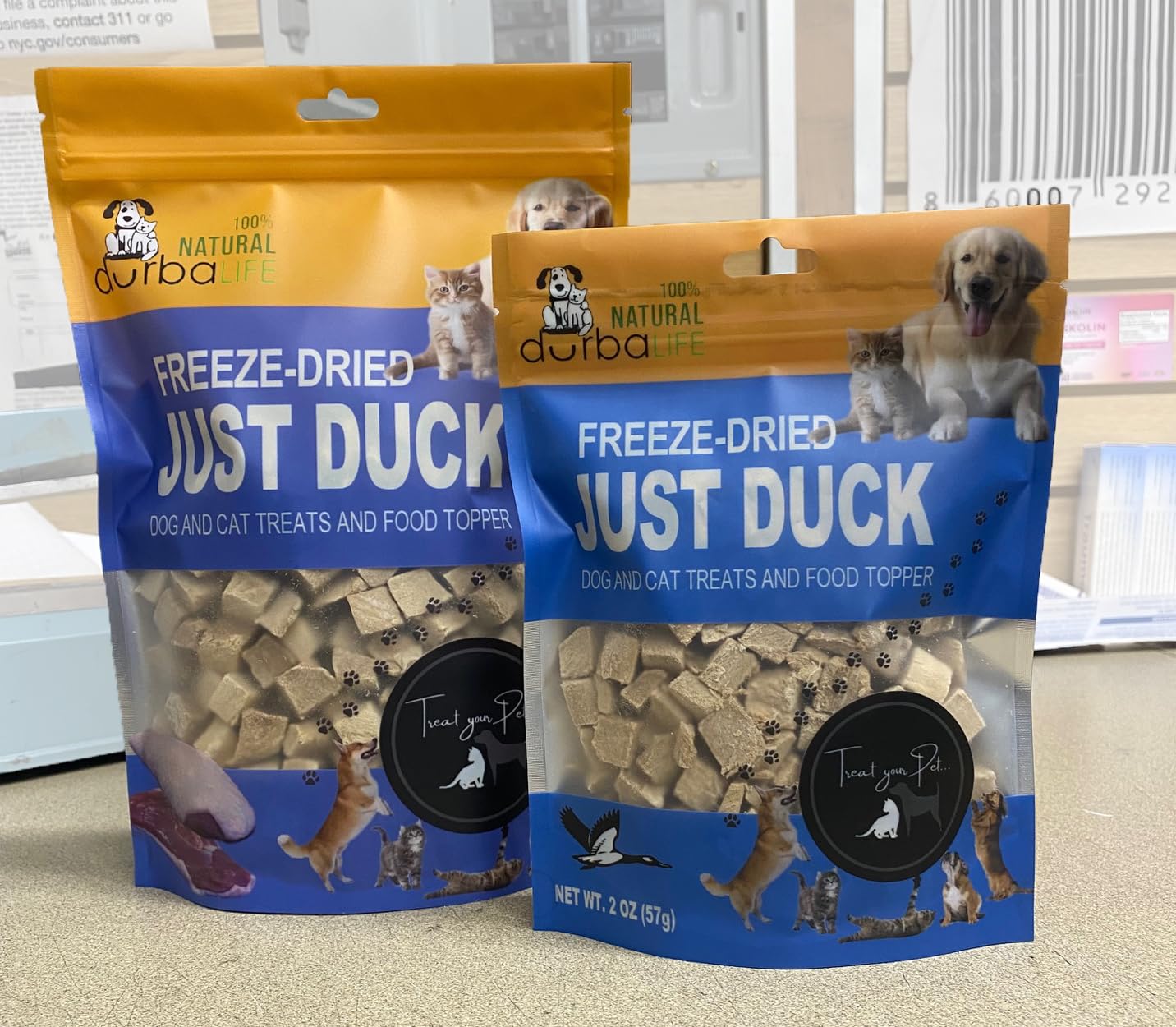 DurbaLife Freeze Dried Dog and Cat Treats Food Topper (5.1 oz (~145g), JUST Duck (Large Pack))