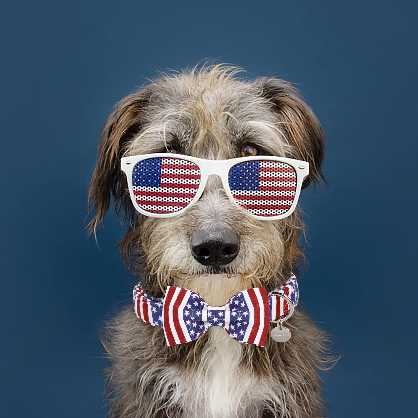Up Urara Pup Dog Collar With Bow Tie, 4Th Of July Comfortable Cotton Dog Collar, American Flag Collar For Large Girl Boy Dog, Pa