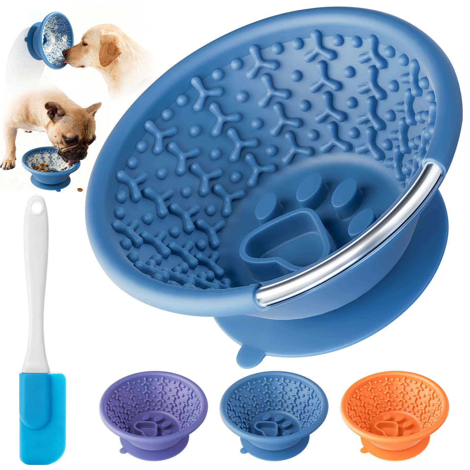 Dog Lick Bowl, Non-Slip Slow Feeder Licking Mat & Treat Dispenser (Wide Bowl Mouth w/Inlaid Stainless Steel Ring) - Interactive 