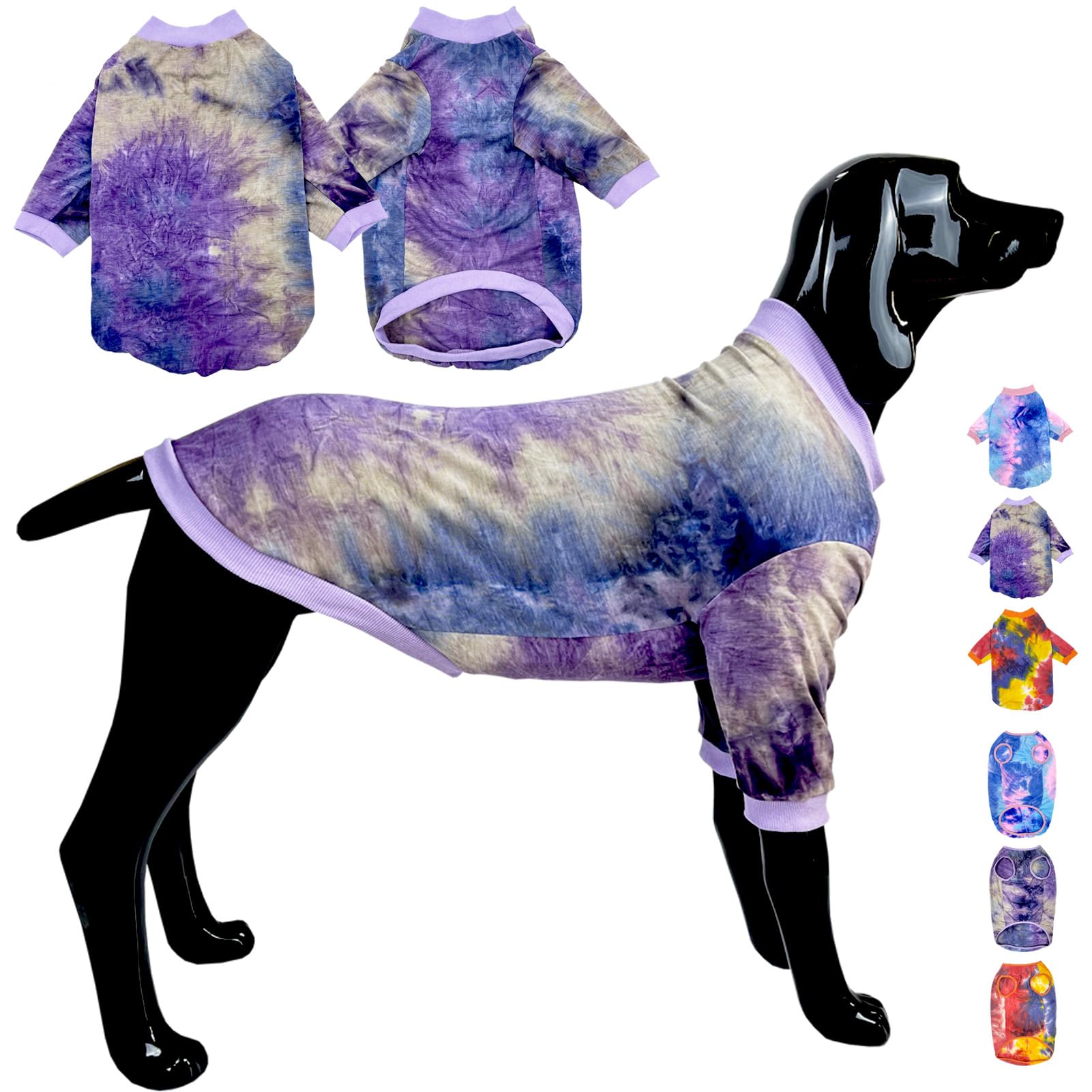 D.E.E Cotton Dog Shirts Large Tie Dye Dog Clothes Lightweight Girl Boy Big (Purple, 3X-Large)