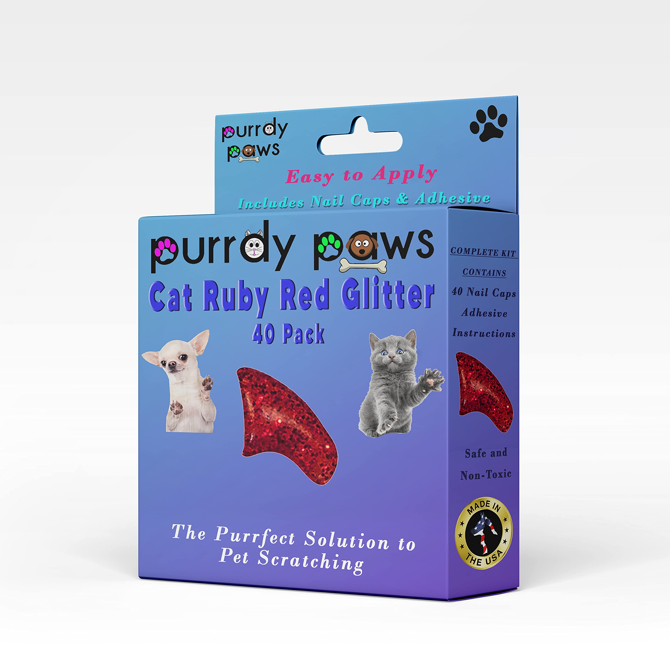 Purrdy Paws 40 Pack Soft Nail Caps For Cat Claws Ruby Red Glitter Medium