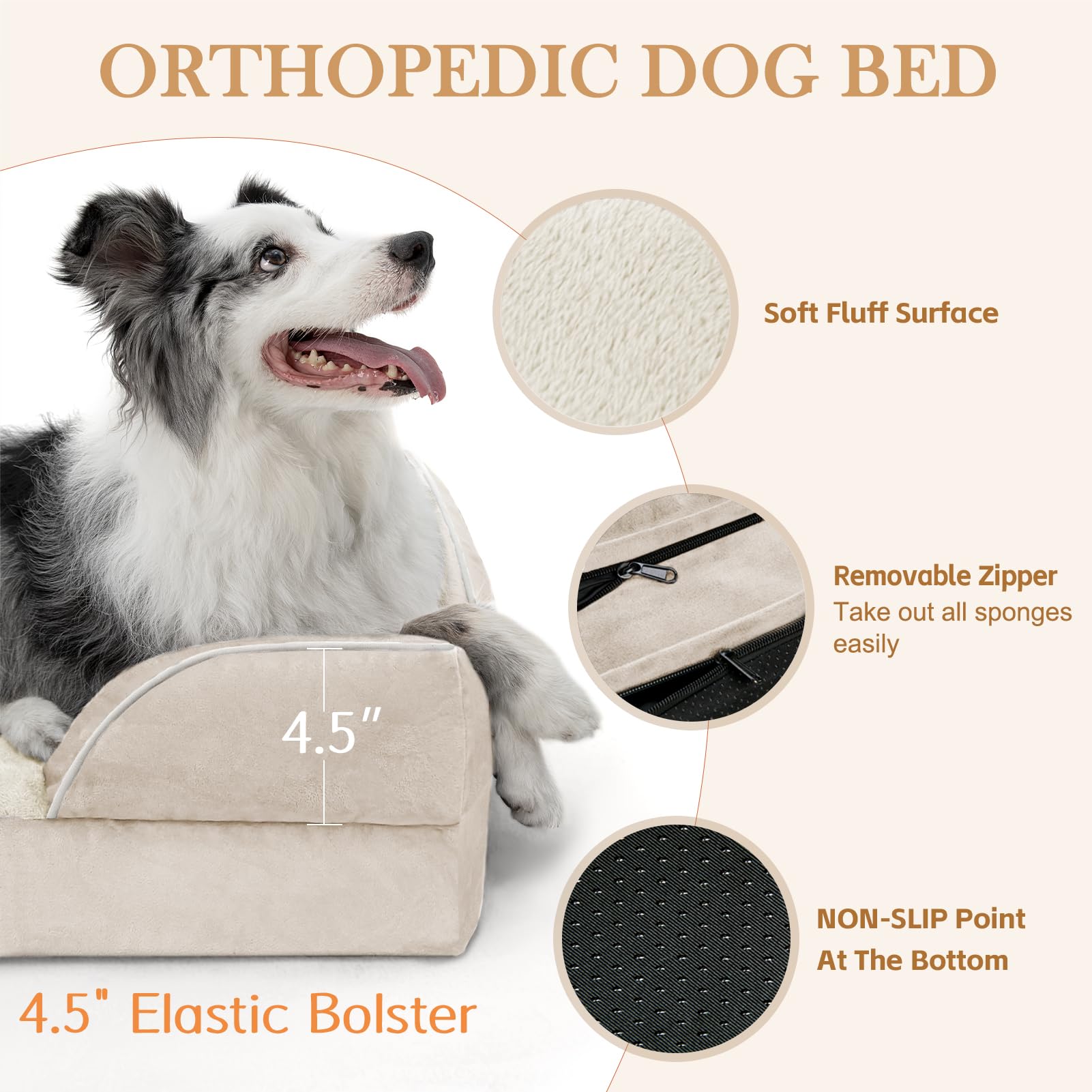 Comfort Expression Waterproof Large Dog Beds Orthopedic Foam Dog Beds For Large Dogs Sofa Comfy Pet Bed With Washable Removable Cover & Non-Slip Bottom(Large,Dark Grey)